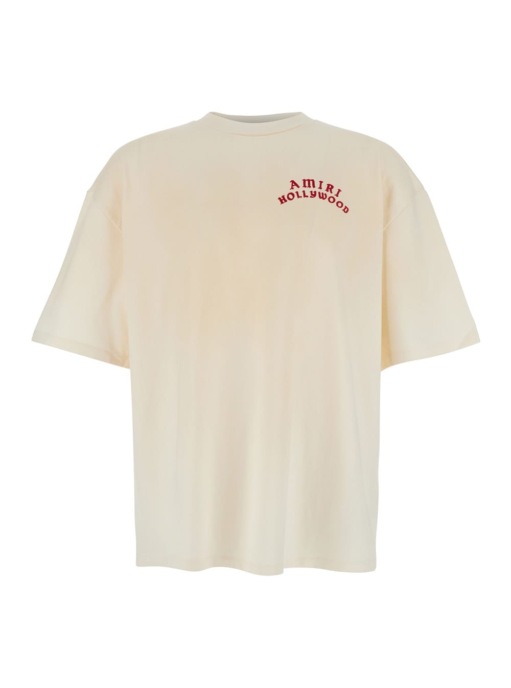 Amiri Pool Cue Beige Crewneck T-shirt With Logo Detail On The Front And Maxi Logo Print On The Rear In Cot In Neutral