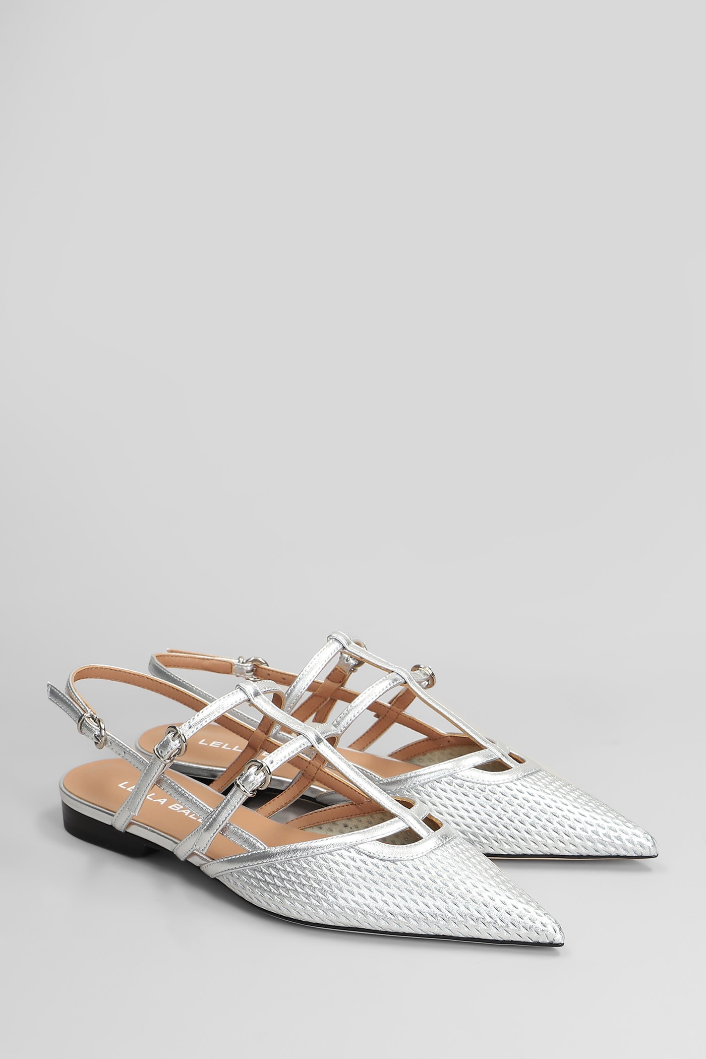 LELLA BALDI BALLET FLATS IN SILVER LEATHER