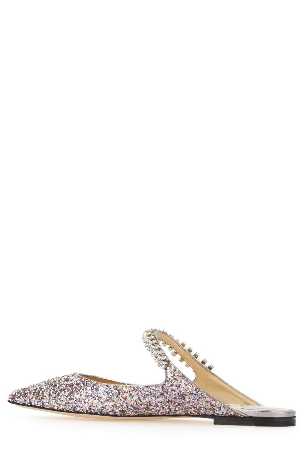 Shop Jimmy Choo Bing Embellished Pointed Toe Ballerina Shoes In Silver