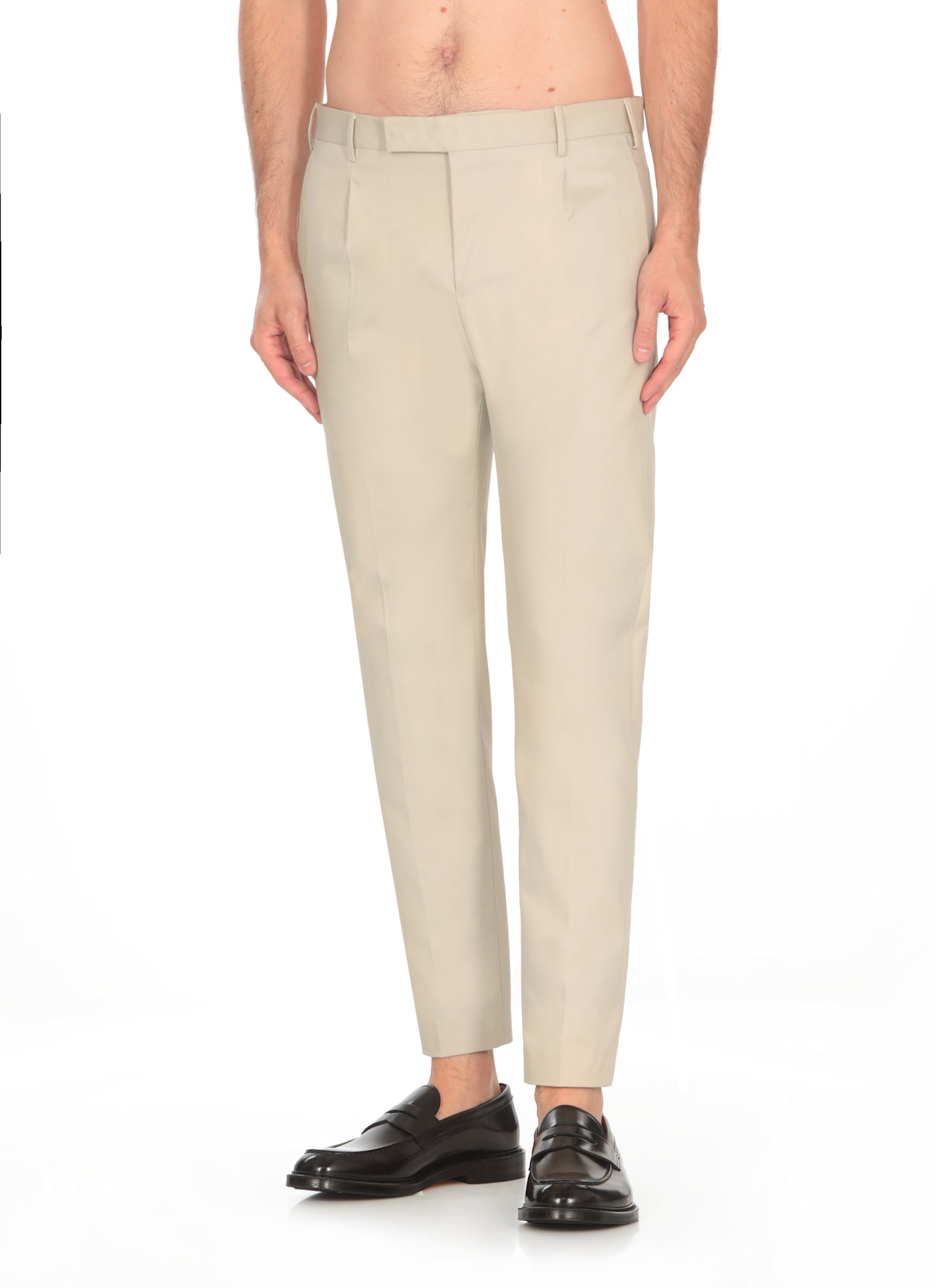 Shop Pt Torino Cotton Trousers In Beige