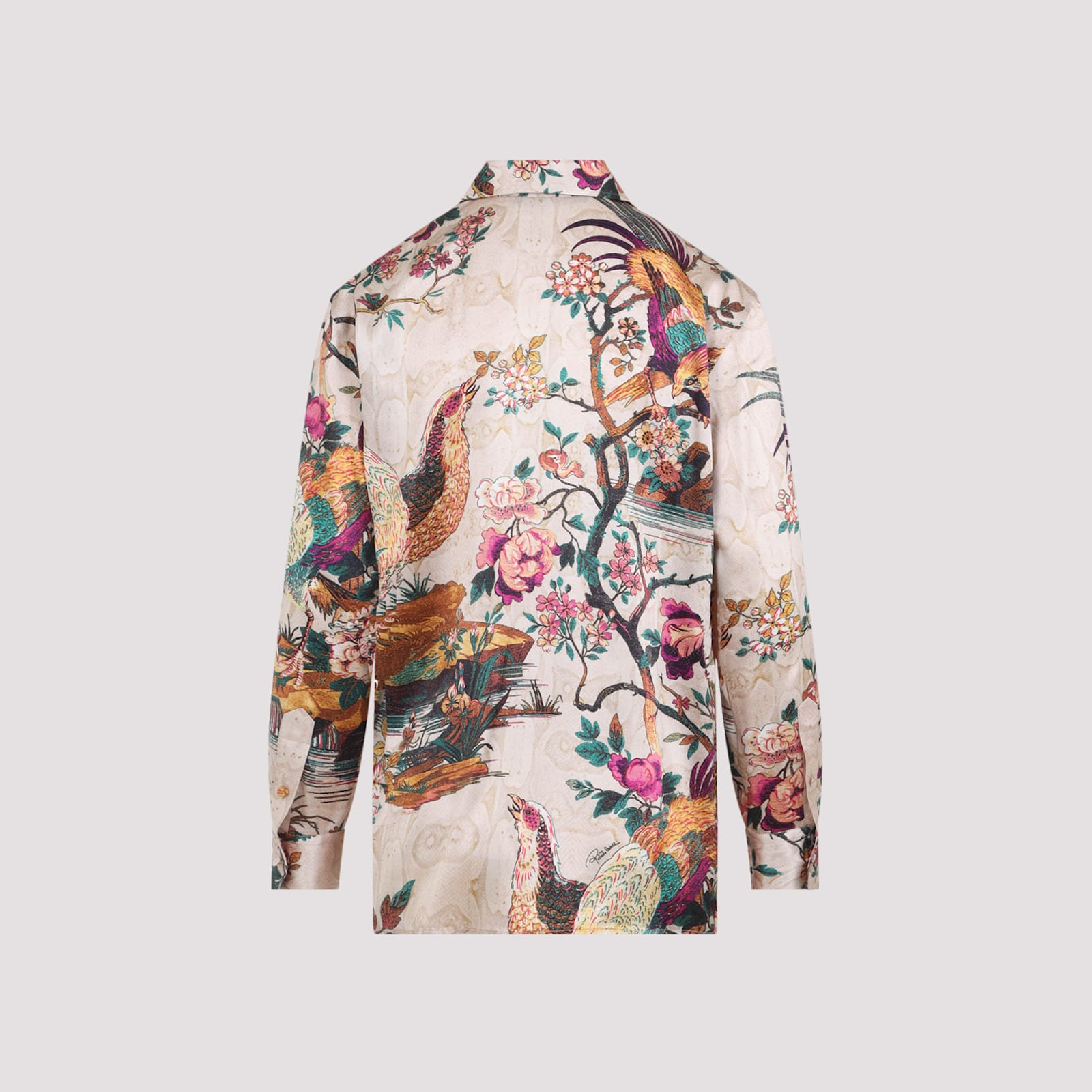 Roberto Cavalli Silk Floral Print Shirt In White