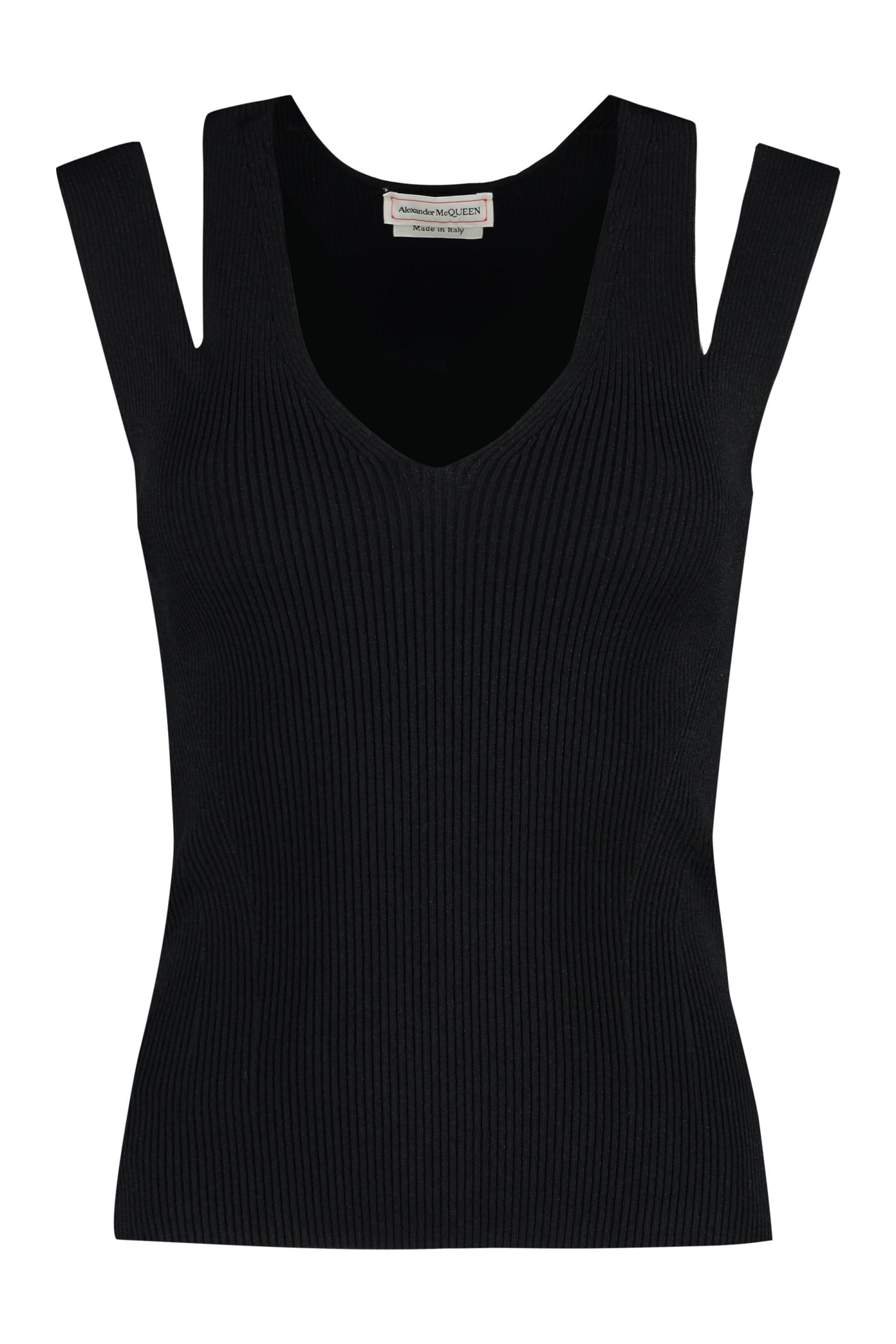 Shop Alexander Mcqueen Ribbed Knit Top In Black