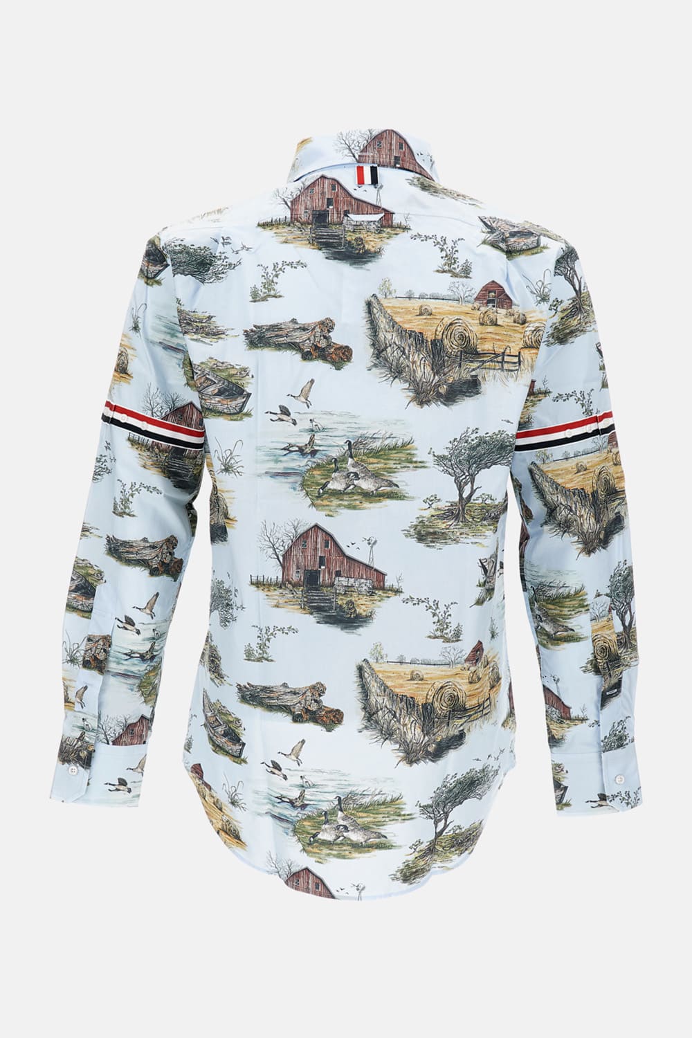 Thom Browne Scenic Straight Fit Cotton Poplin Button-down Shirt In Blue