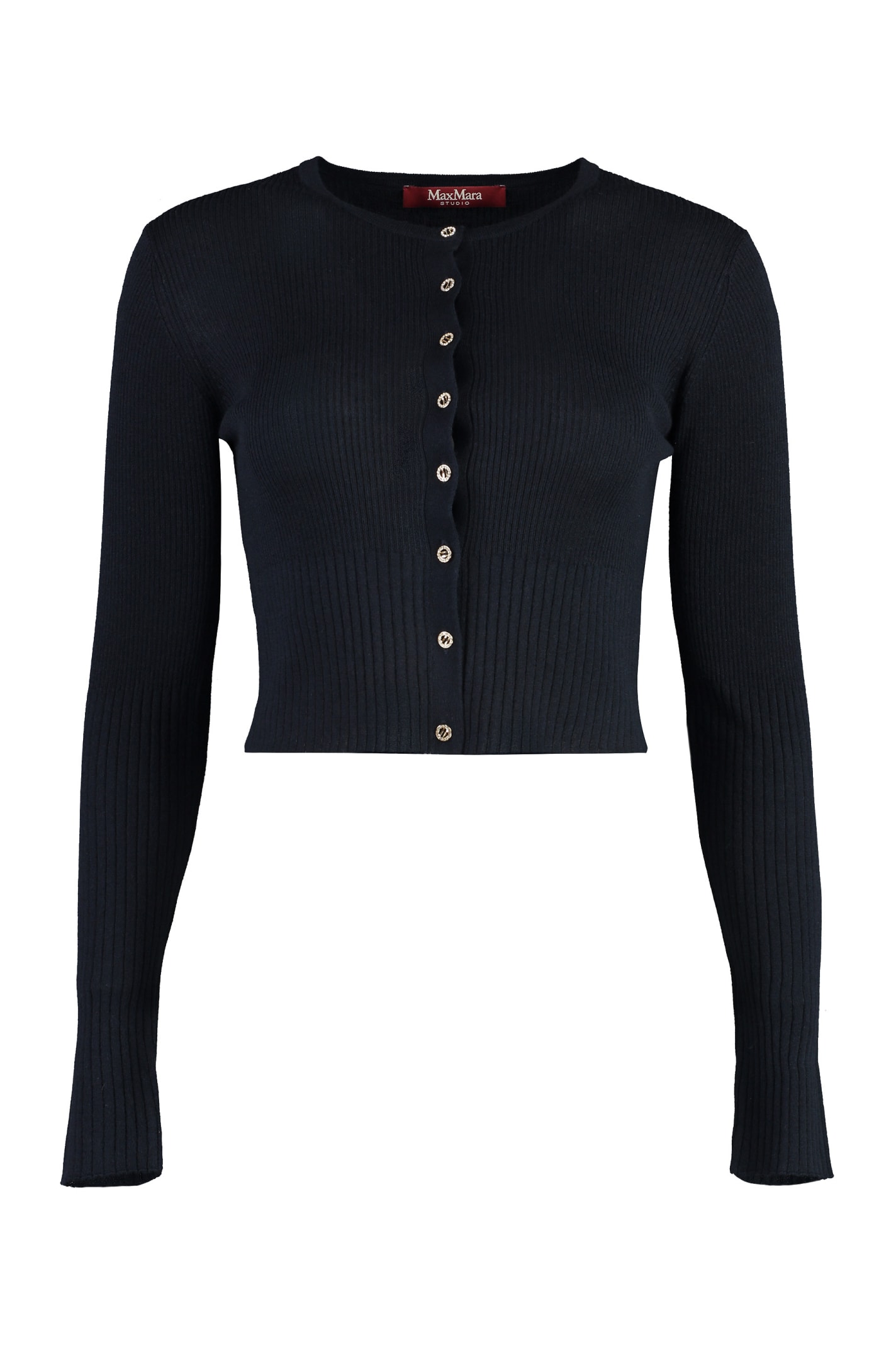 Shop Max Mara Feriale Wool And Silk Cardigan In Blue