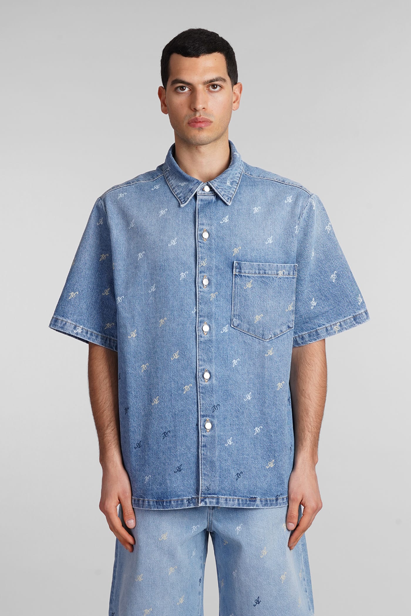 Shop Axel Arigato Shirt In Cyan Cotton