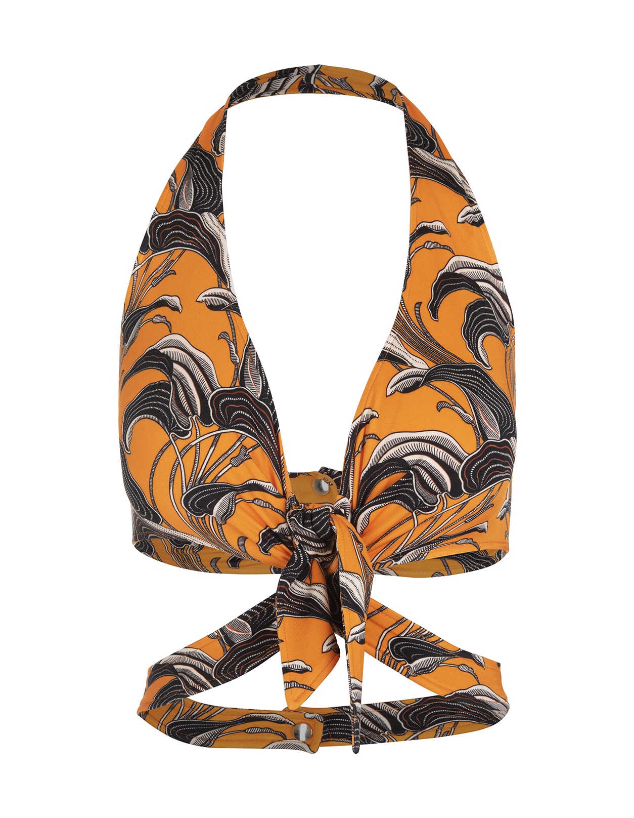 Rabanne Hawaii Printed Viscose Halter Crop Top In Pastel Orange L