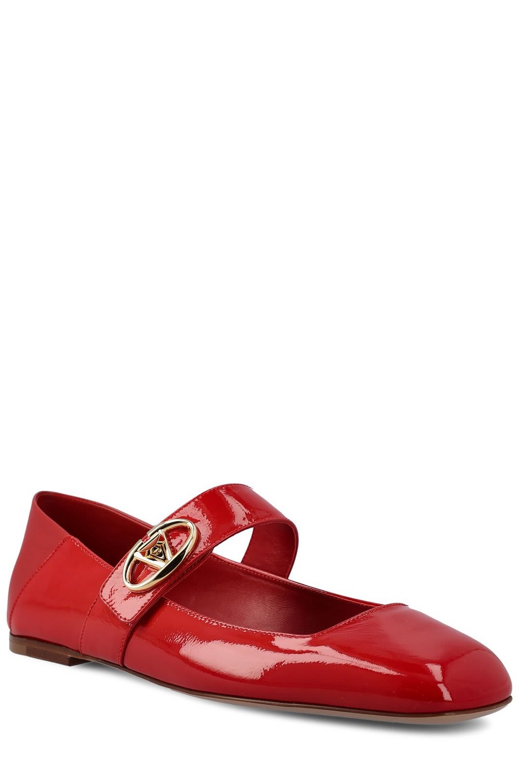 Shop Valentino Vlogo Locker Mary-jane Square Toe Ballerina Shoes In Rosso