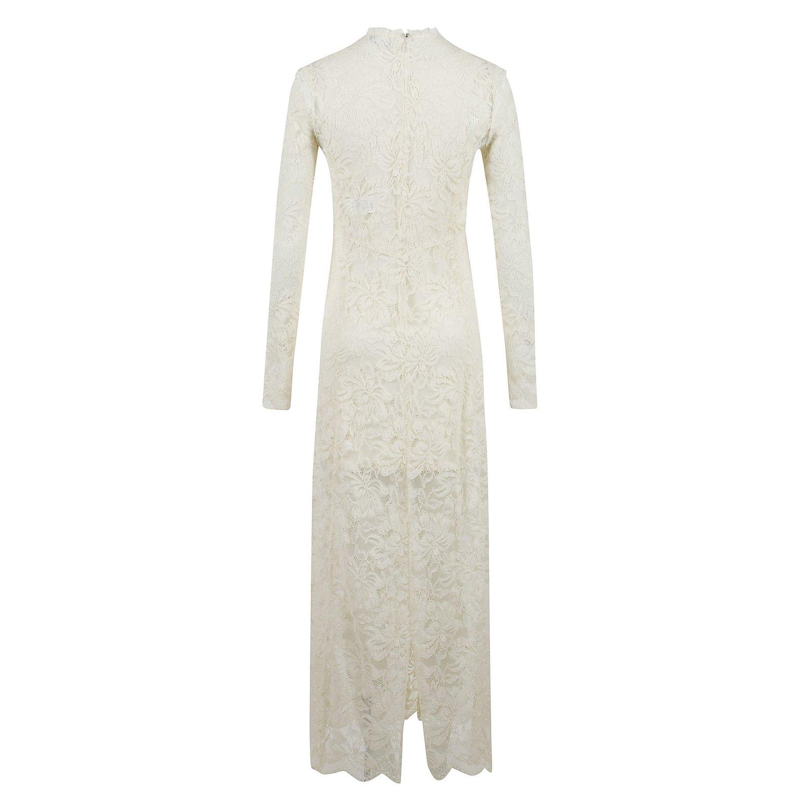 Shop Rabanne Long Sleeved Lace Maxi Dress In Ivory