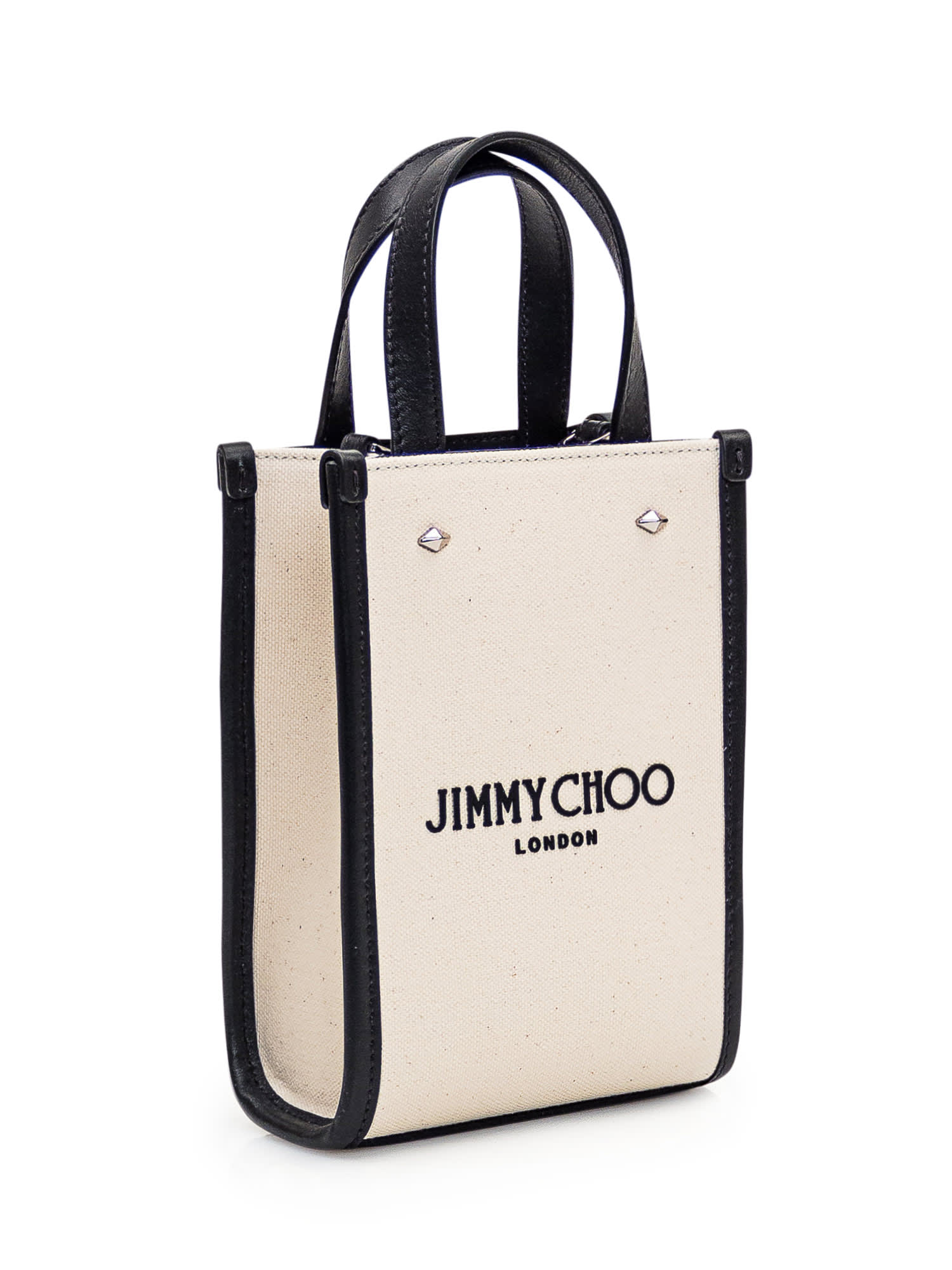 Shop Jimmy Choo Tote Mini N/s Bag In Natural/black/silver