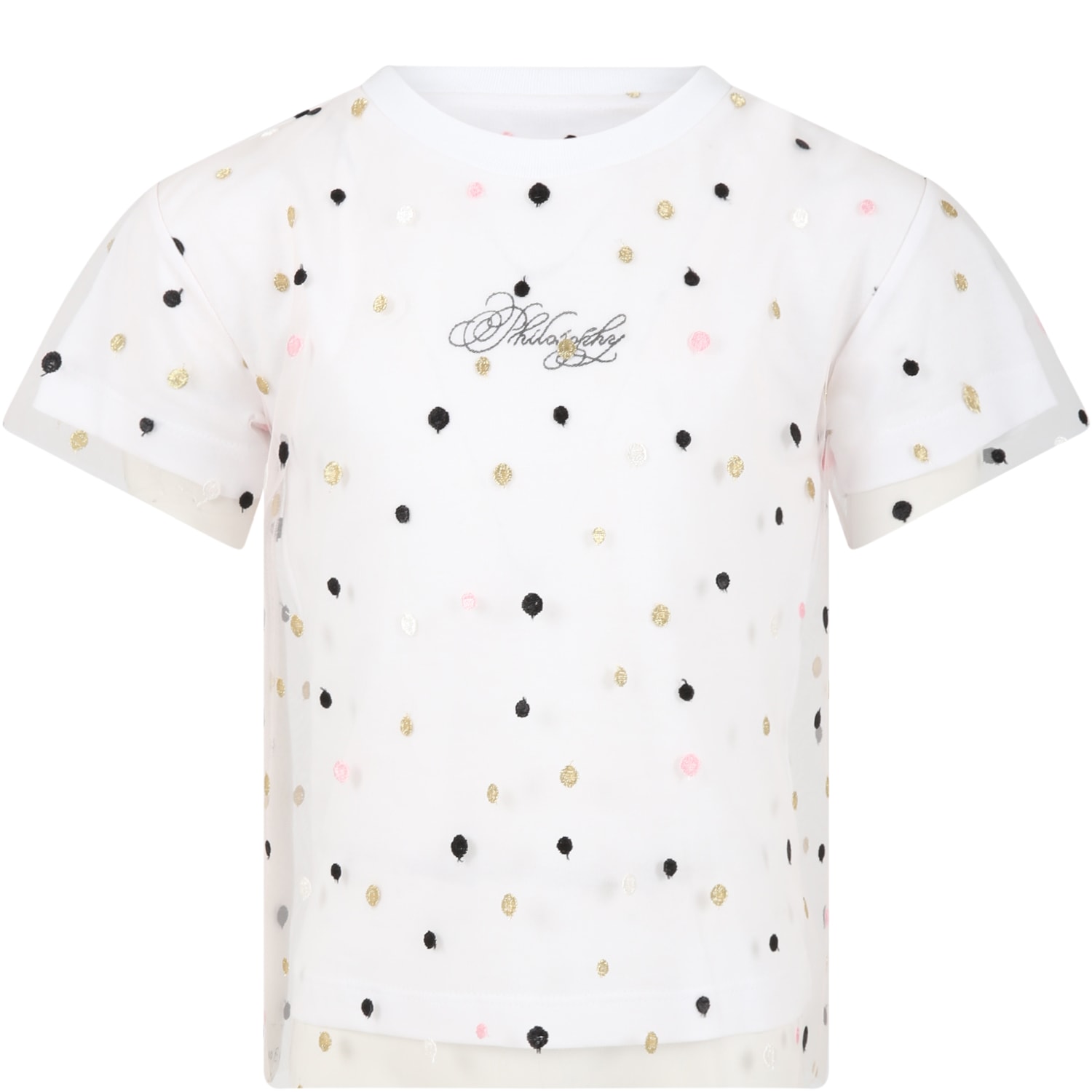 Philosophy di Lorenzo Serafini White T-shirt For Girl With Polka-dots