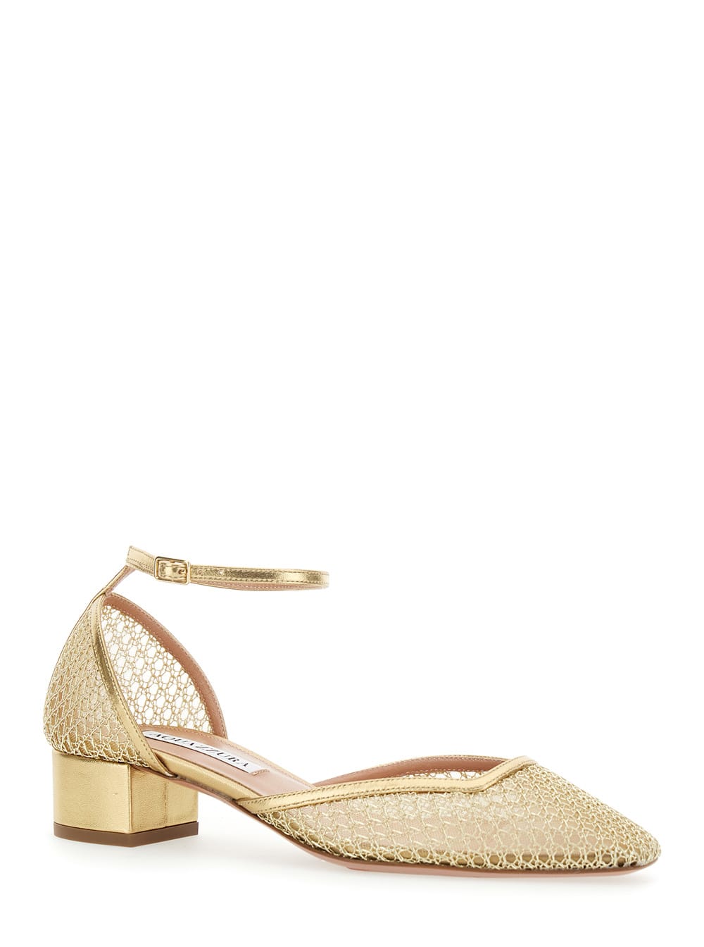 Aquazzura Asha 35 Leather-trimmed Mesh Pumps In Metallic