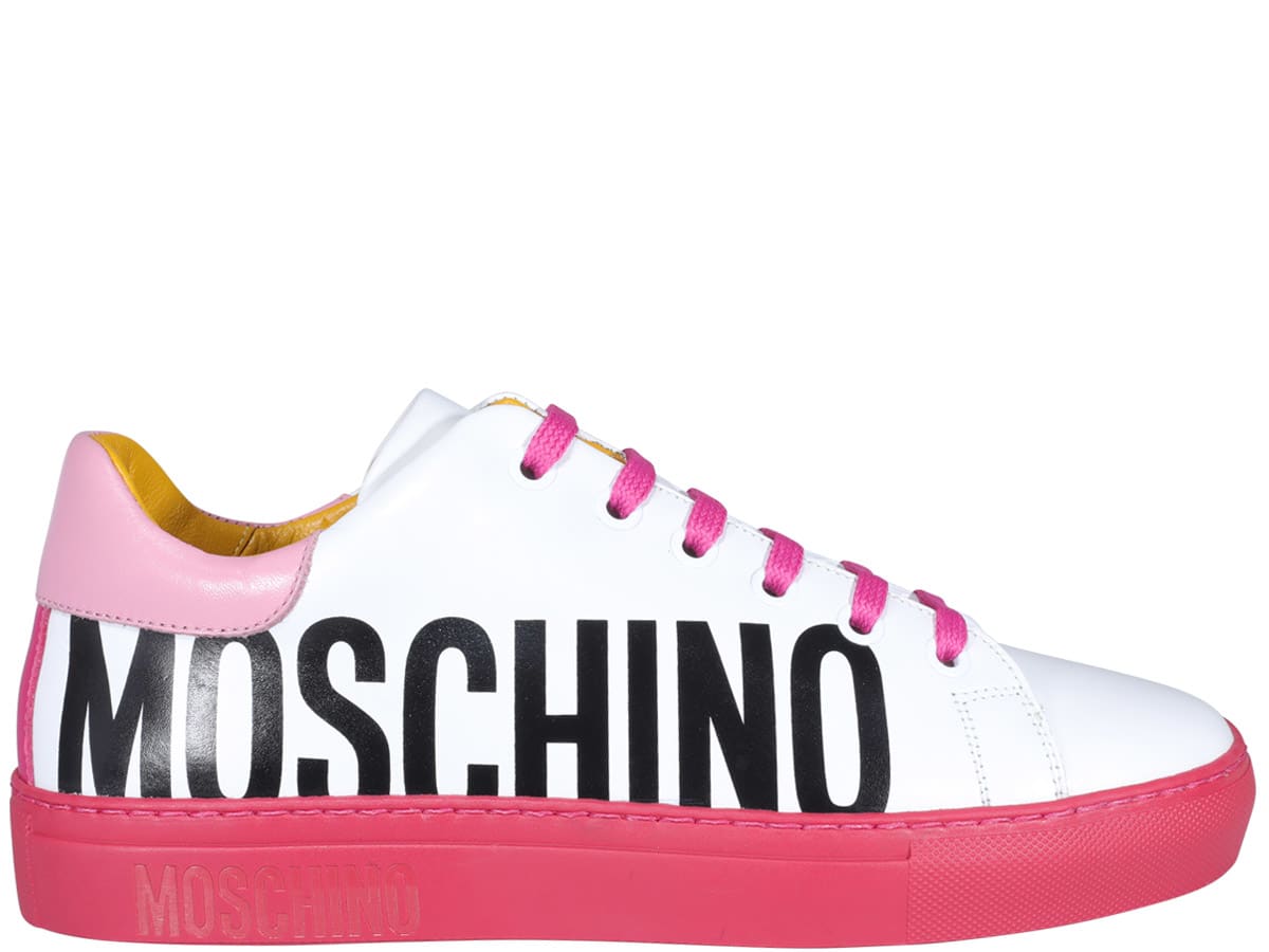 Buy Moschino Logo Leather Sneakers online, shop Moschino shoes with free shipping
