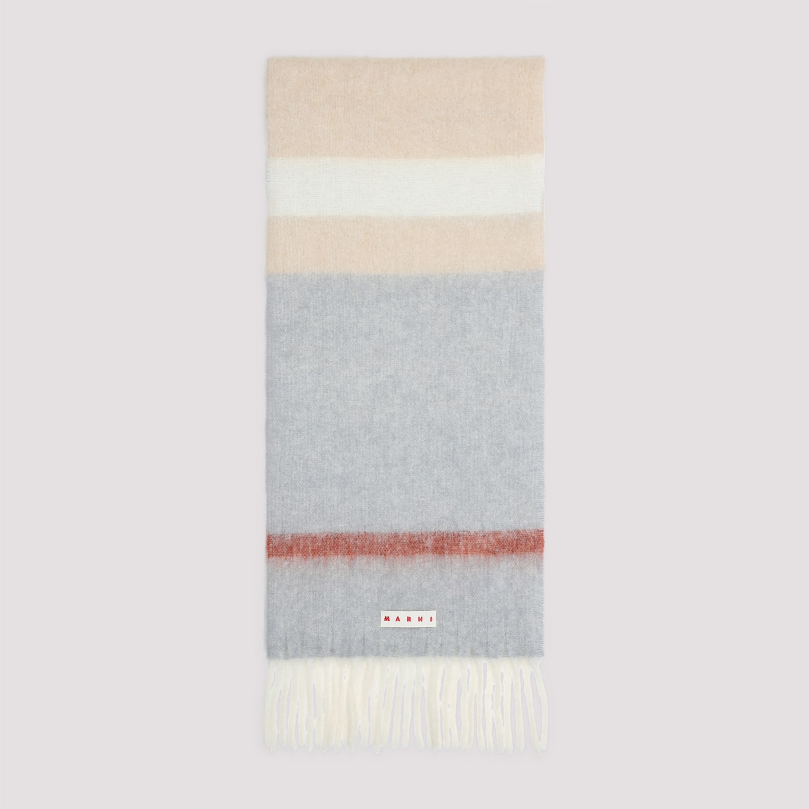 Marni Textured Neutral Scarf With Fringed Edges In Brown