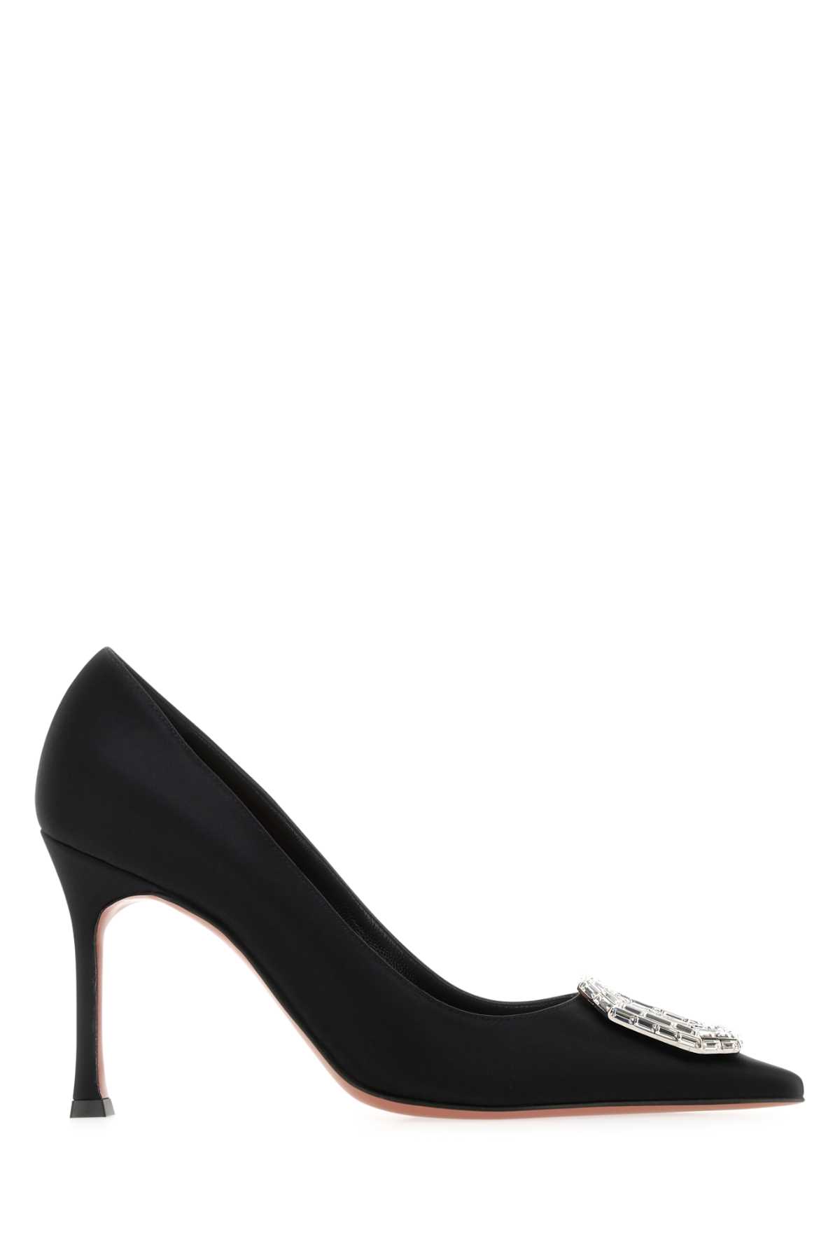 Black Satin Camelia Pumps