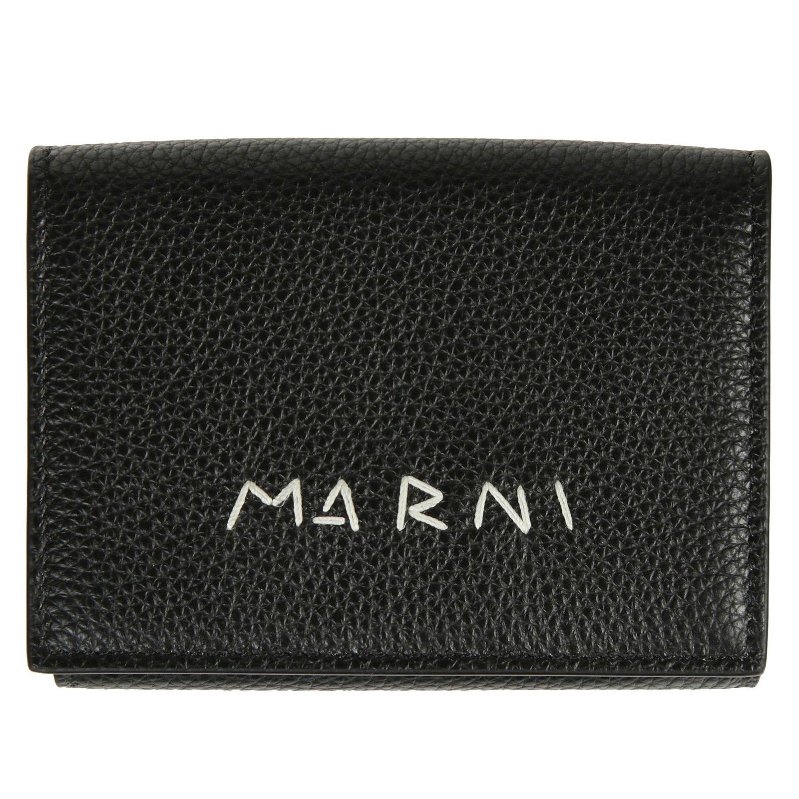 Shop Marni Logo-embroidered Tri-fold Wallet In Black