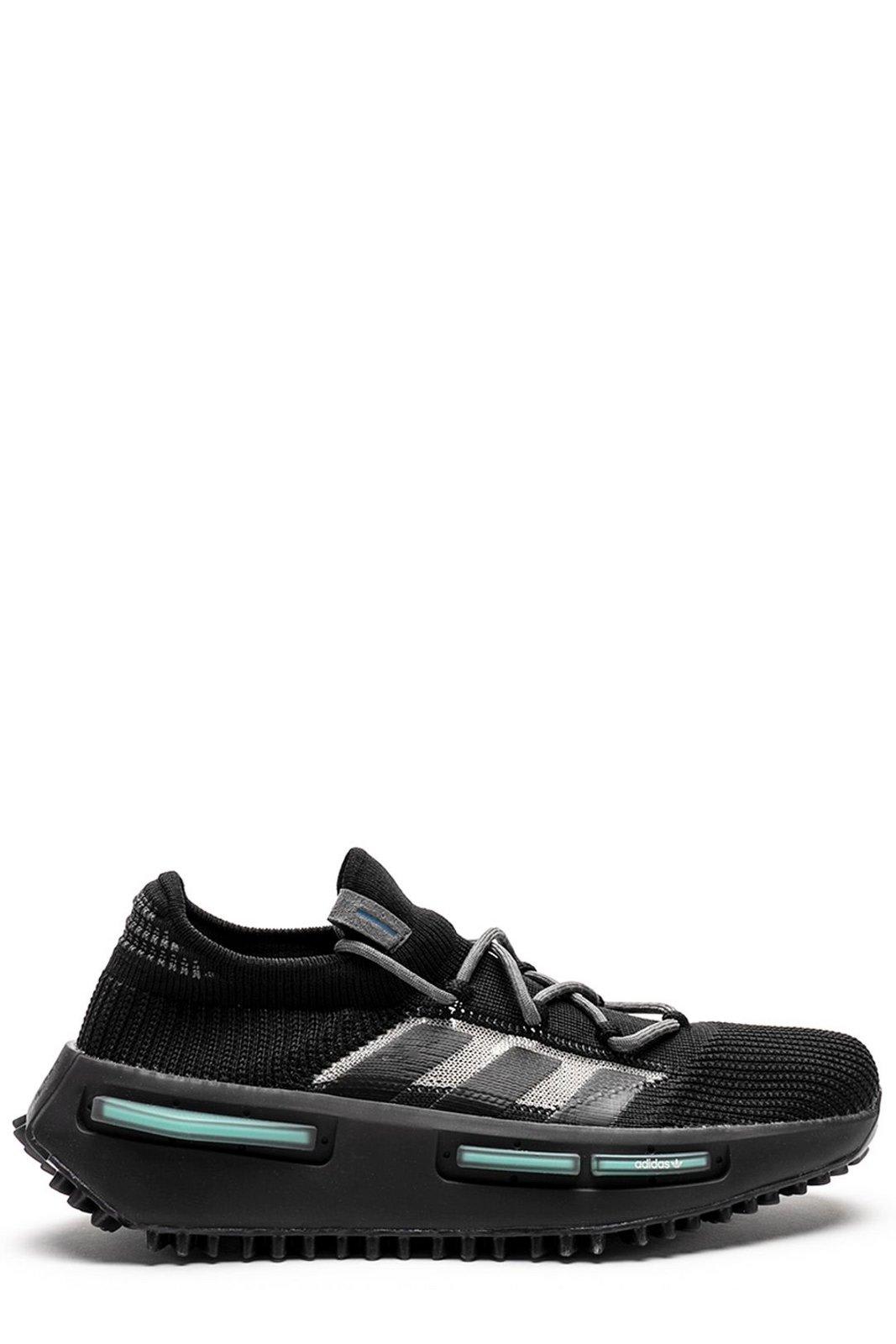 Shop Adidas Originals Side Stripe Detailed Lace-up Sneakers In Cblack/cblack/altblu