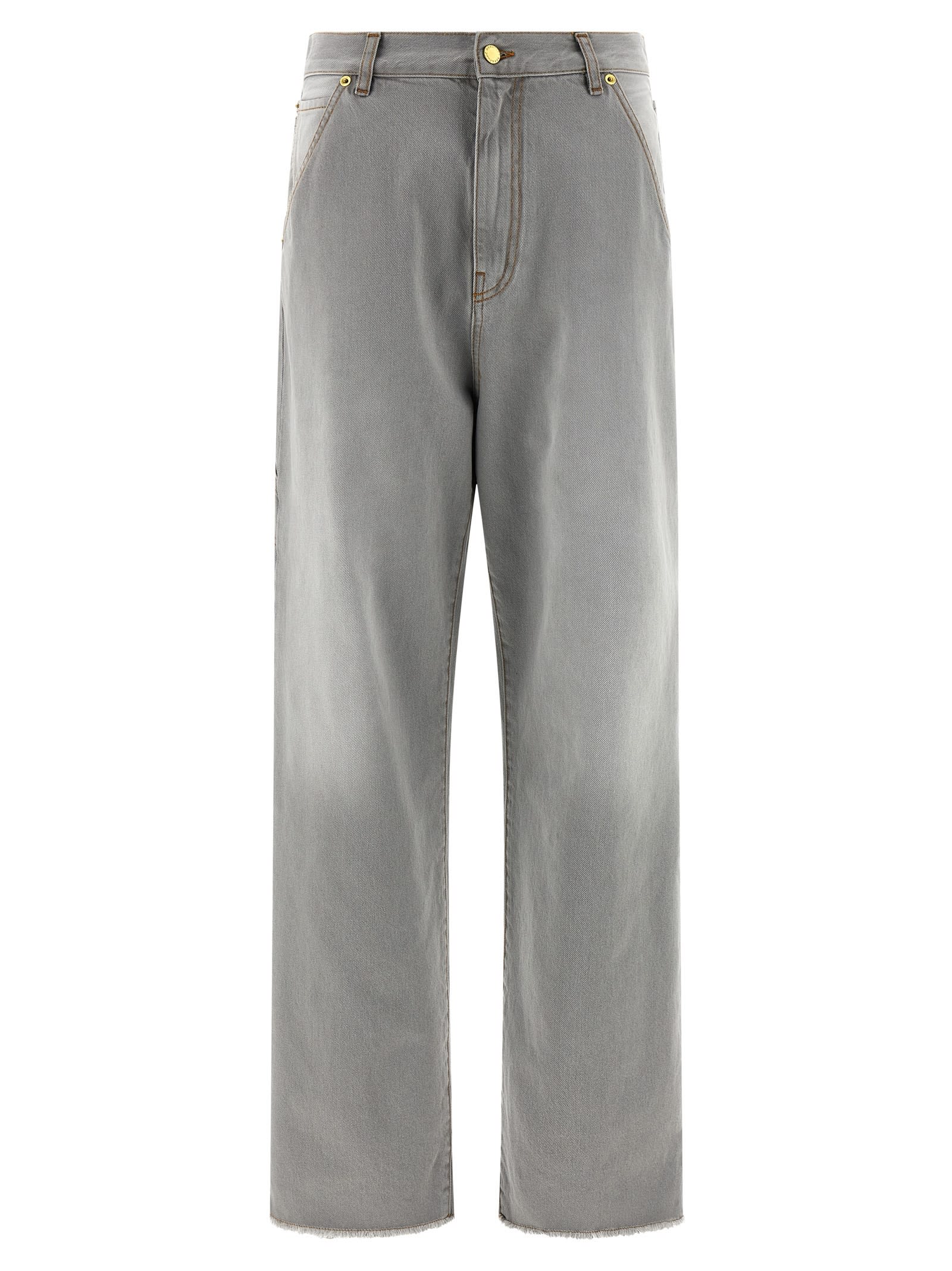 Darkpark Frayed Hem Contrast Detail Trousers In Gray