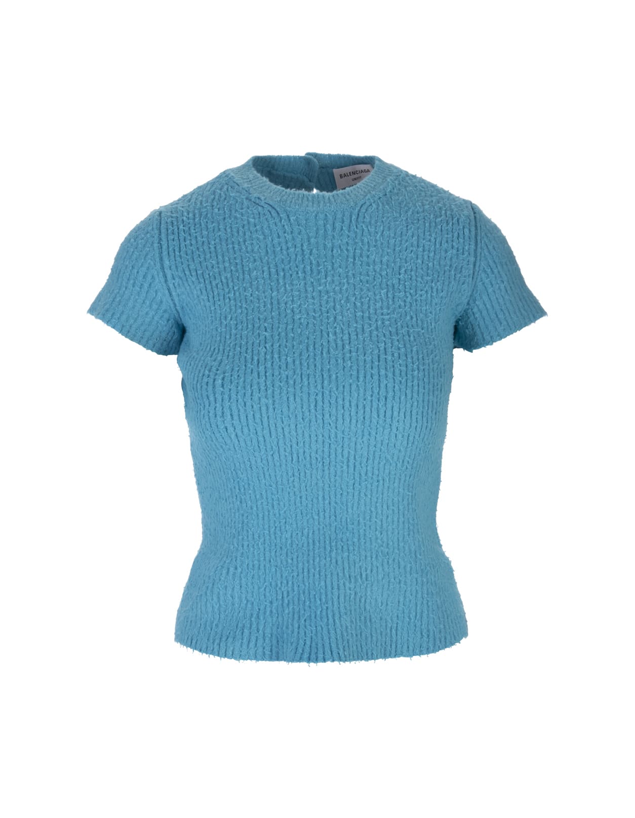 Balenciaga Woman Top In Turquoise Cotton Pilling Jersey