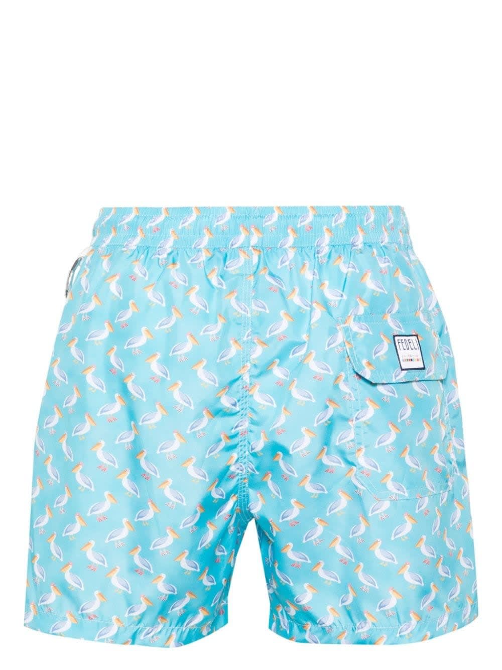 Shop Fedeli Light Blue Swim Shorts With Pelicans Pattern