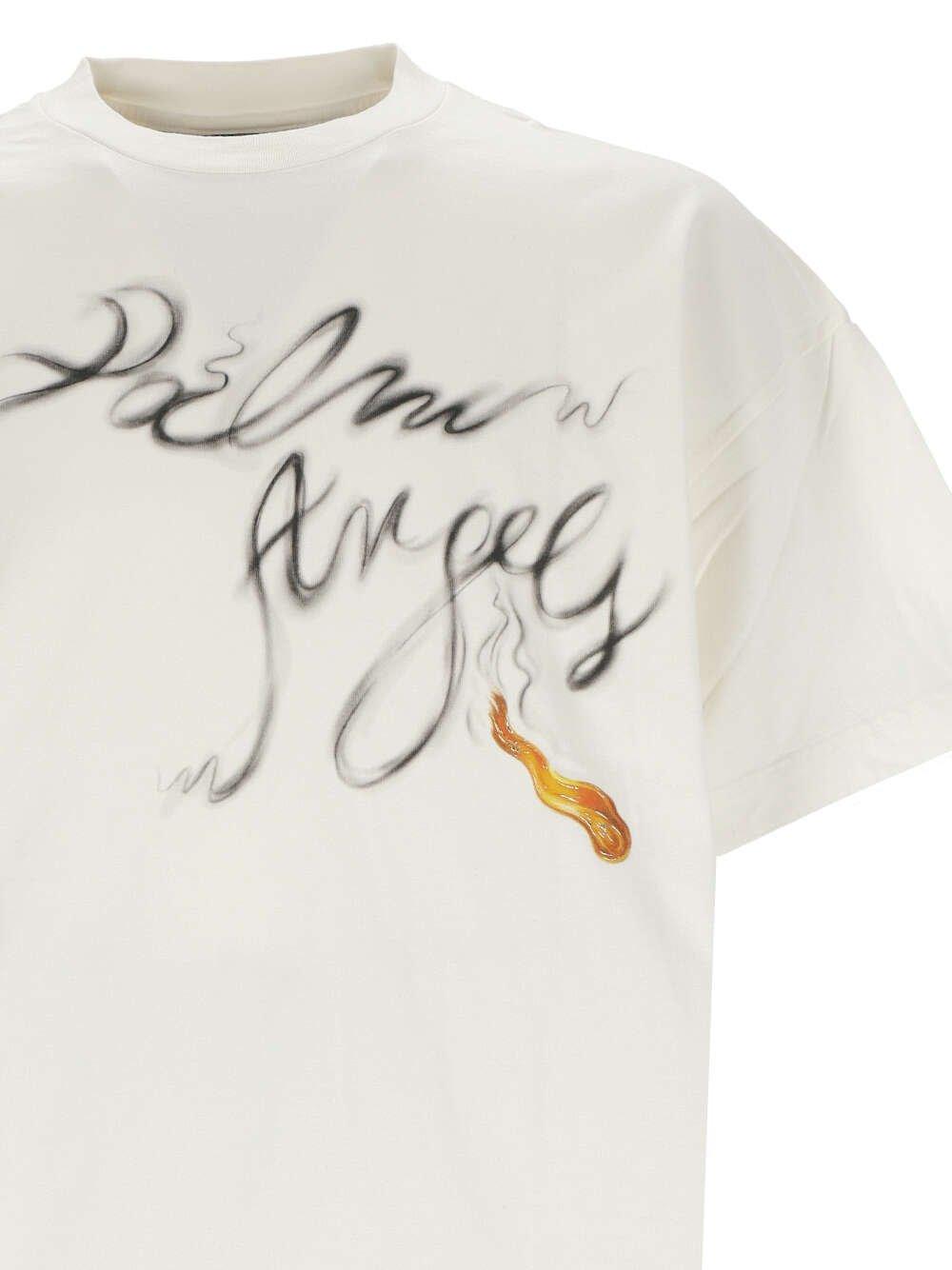 Shop Palm Angels Logo Printed Crewneck T-shirt In White