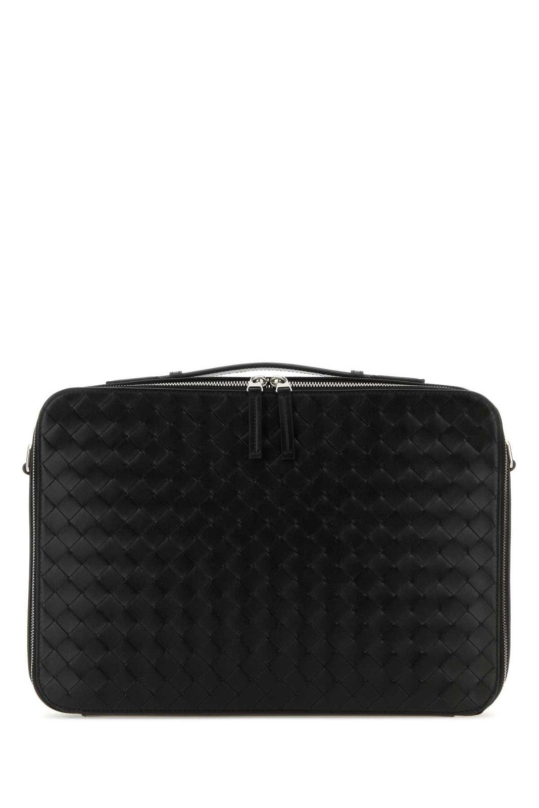 Bottega Veneta Intrecciato Zipped Briefcase In Black