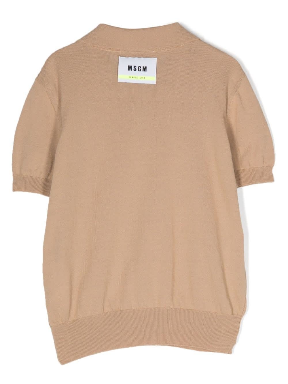 Shop Msgm Beige Polo With Logo Label In Brown