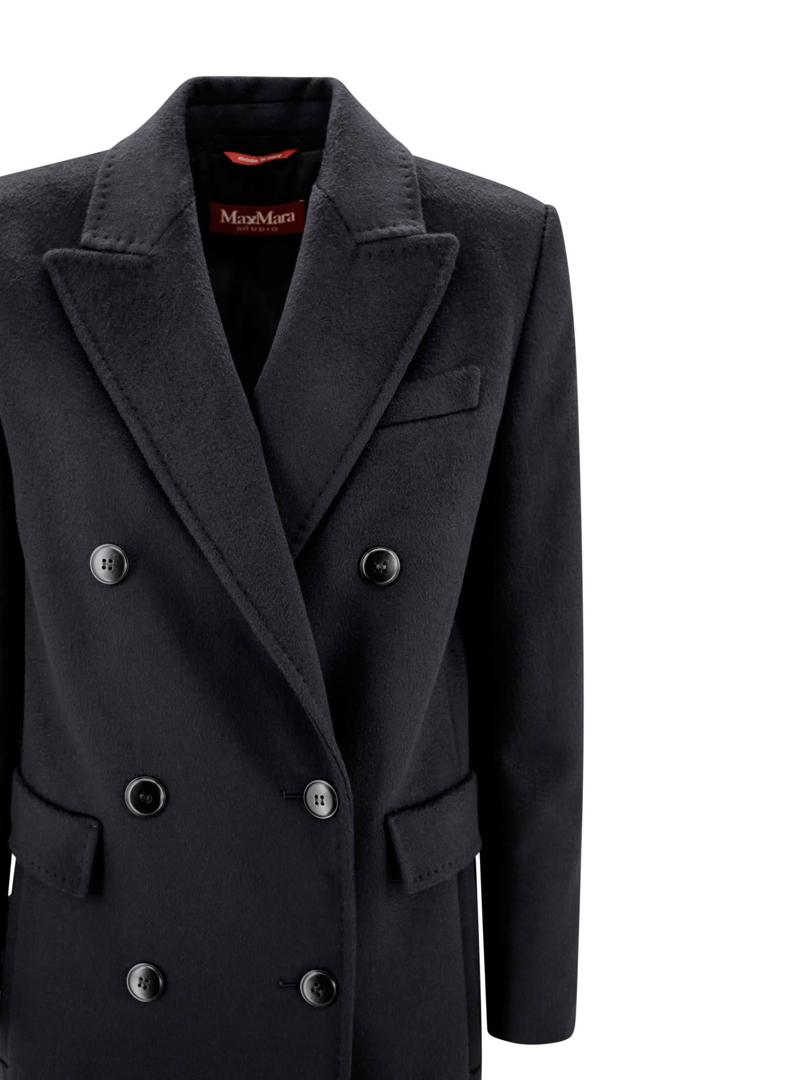 Shop Max Mara Long Double-breasted Wool Coat In Black