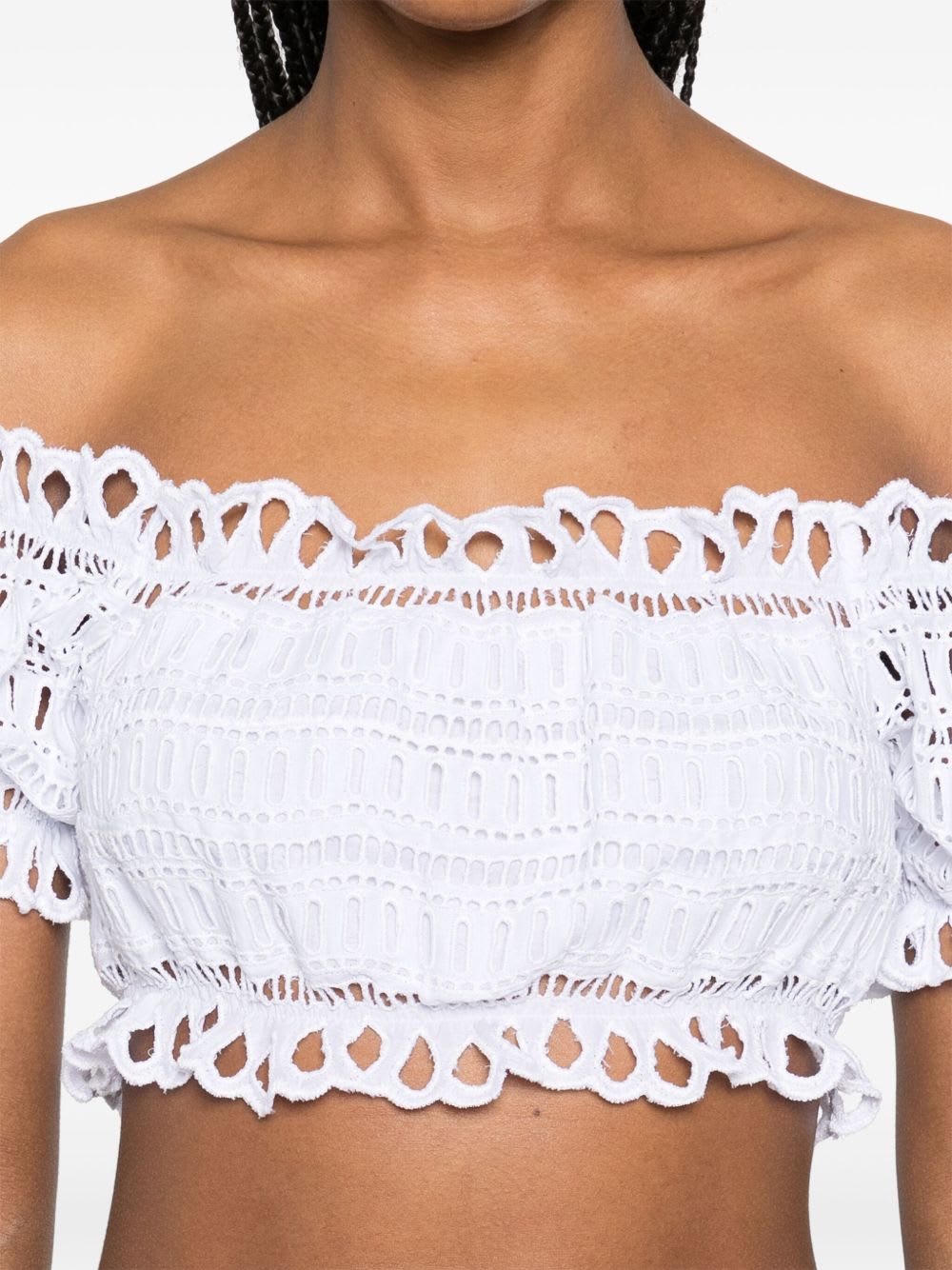 Ermanno Scervino Lace Cotton Cropped Top With Off-the-shoulder Design In White