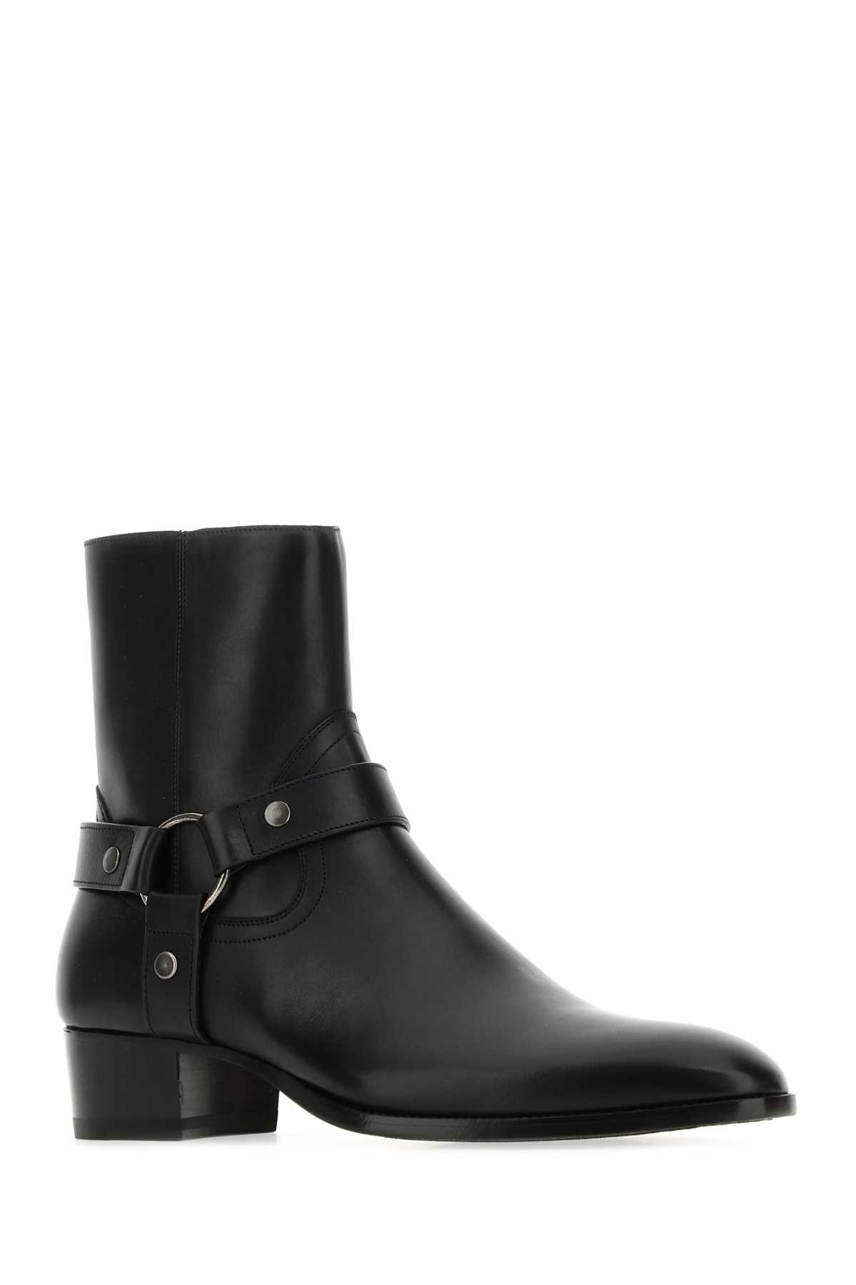 Saint Laurent Black Leather Ankle Boots In 1000