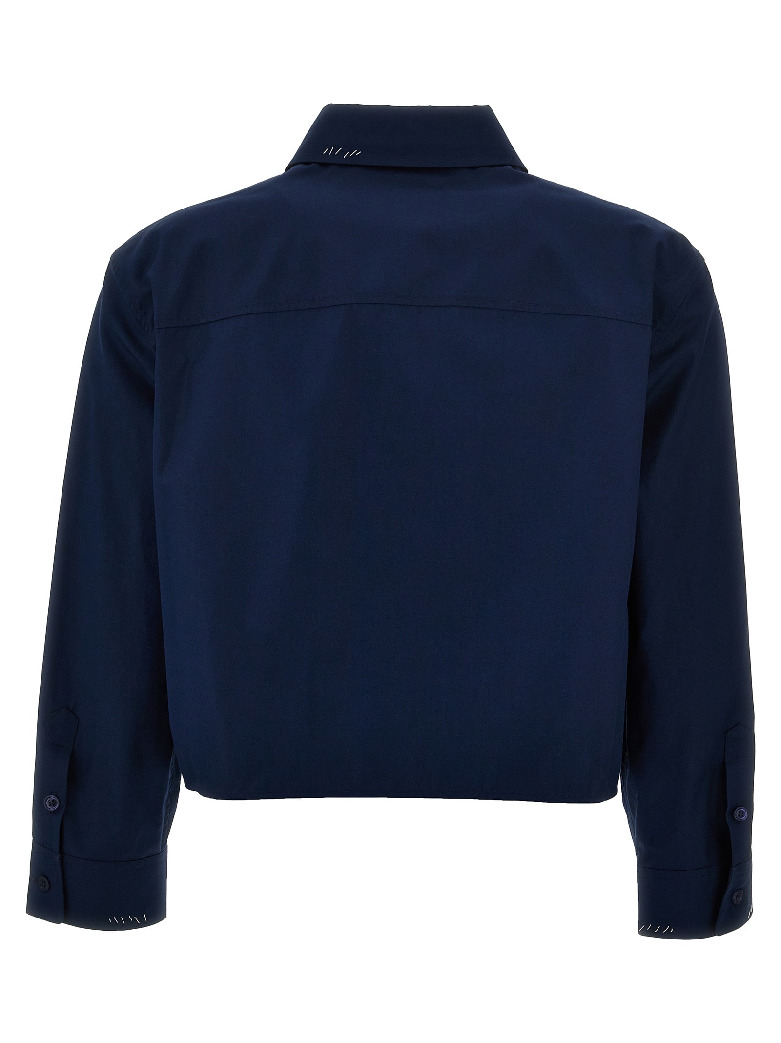 Shop Marni Logo Embroidery Stitching Shirt In Blue