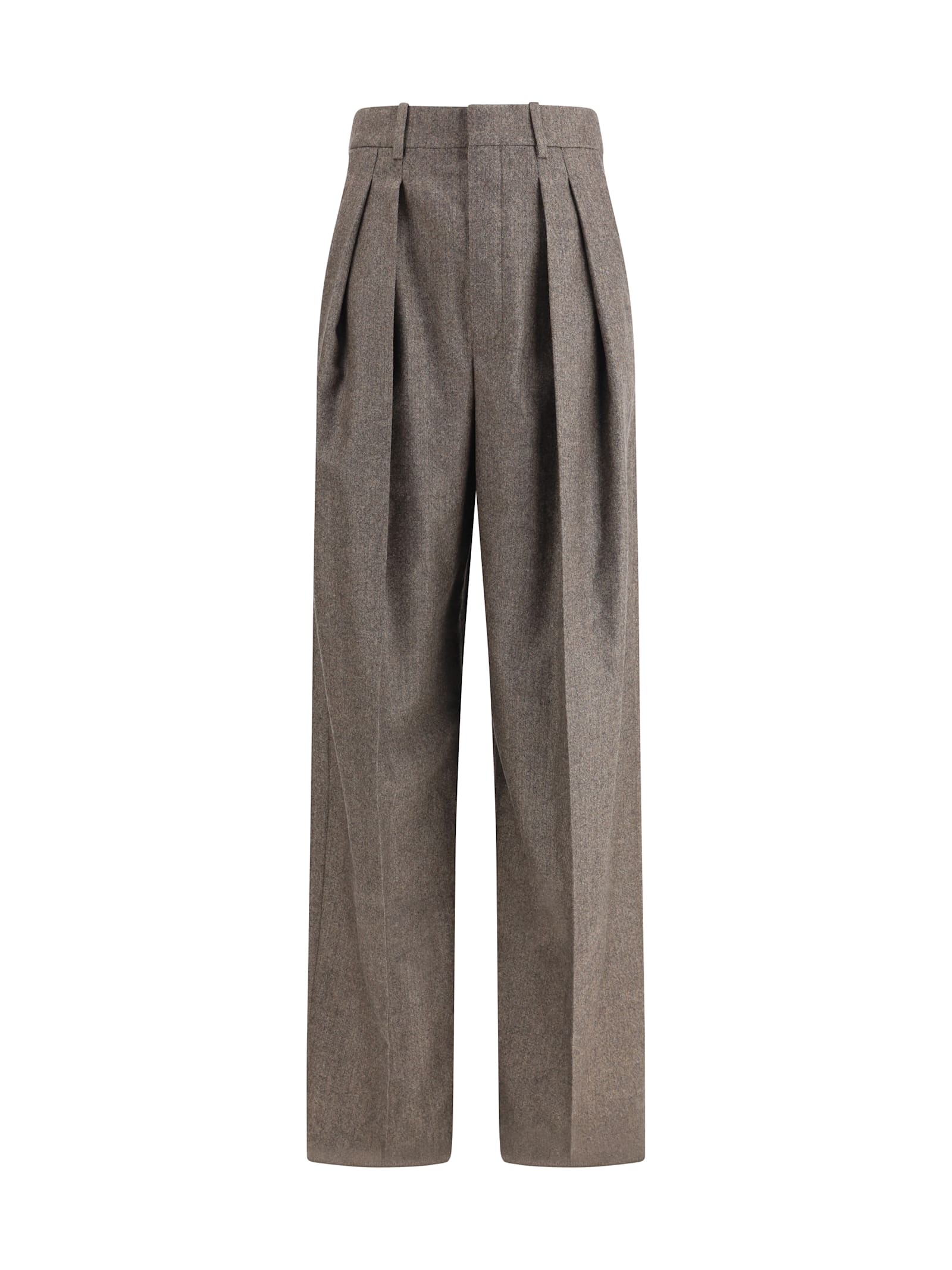 Saint Laurent Wool Herringbone Pattern Wide Leg Pants In Gray