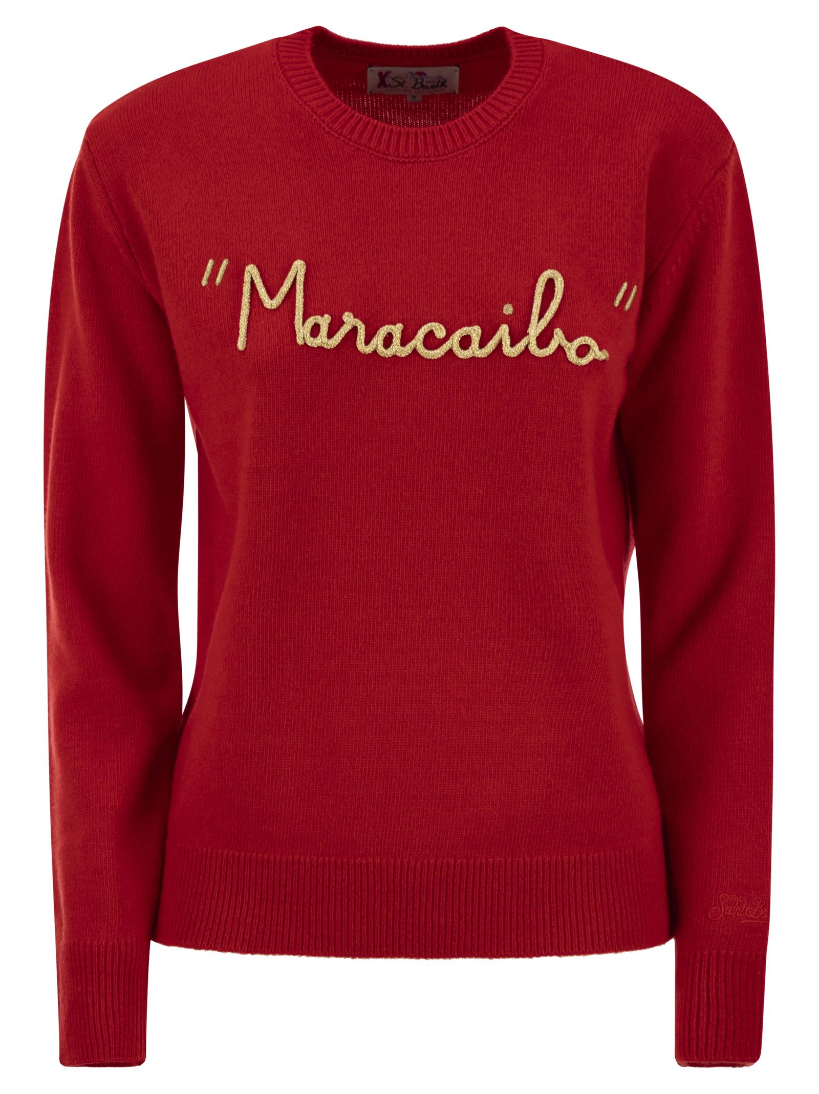 Shop Mc2 Saint Barth Wool And Cashmere Blend Sweater With Embroidery Maracaibo In Red