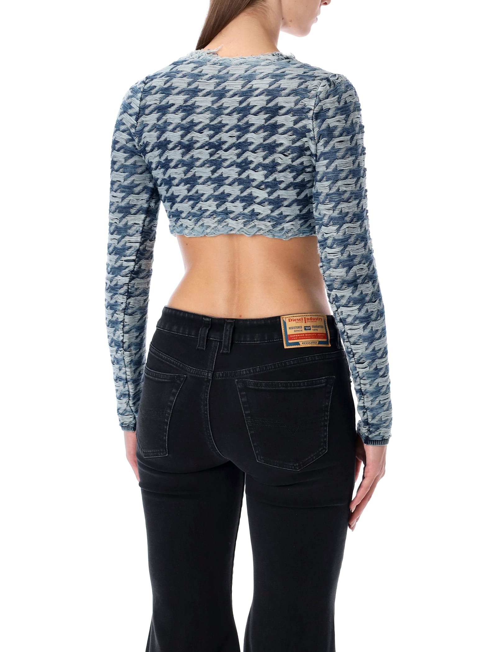 Diesel Blue Cropped Houndstooth Cardigan In Multi