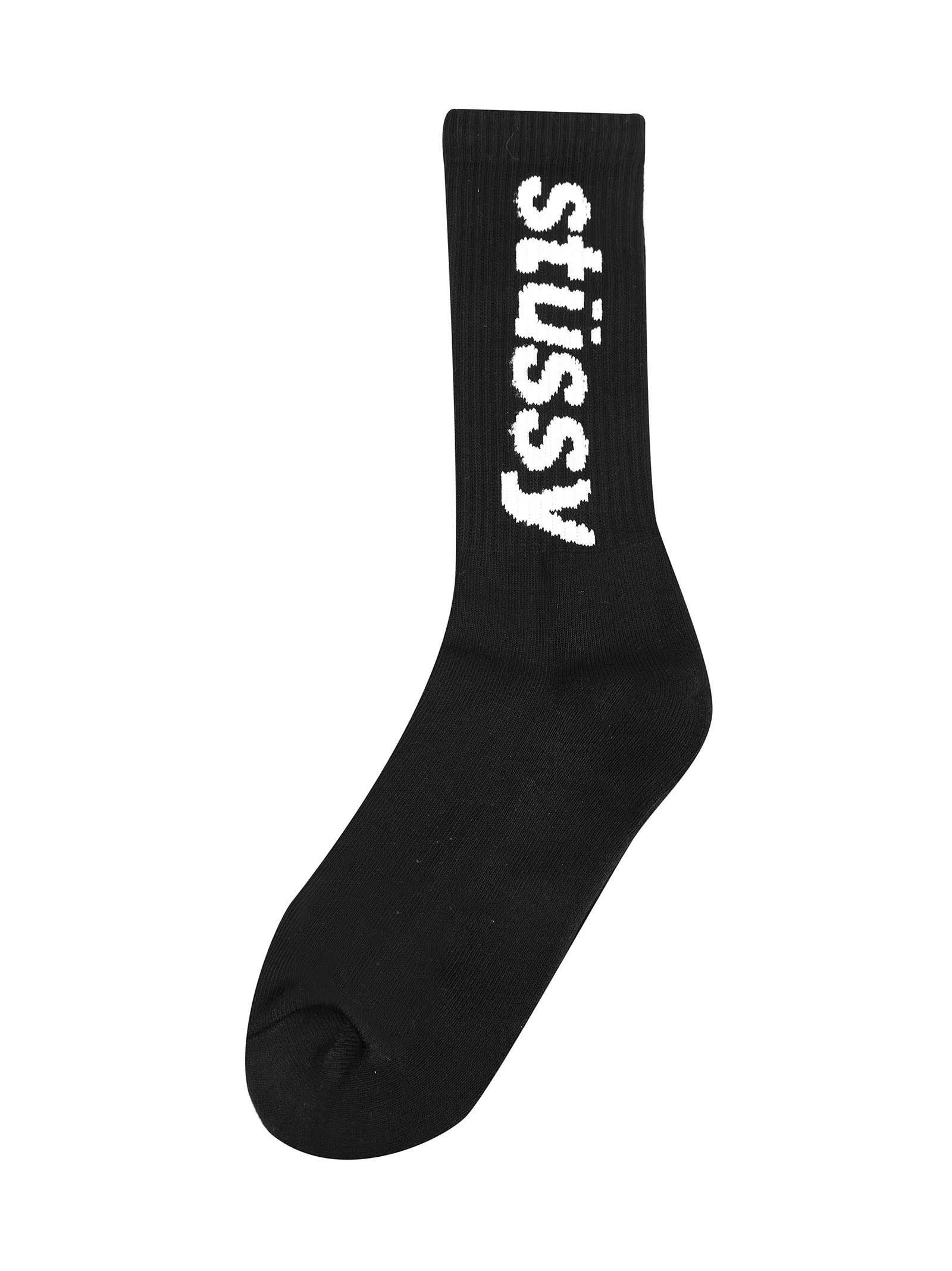 Stussy Helvetica Jacquard Crew Socks In Black
