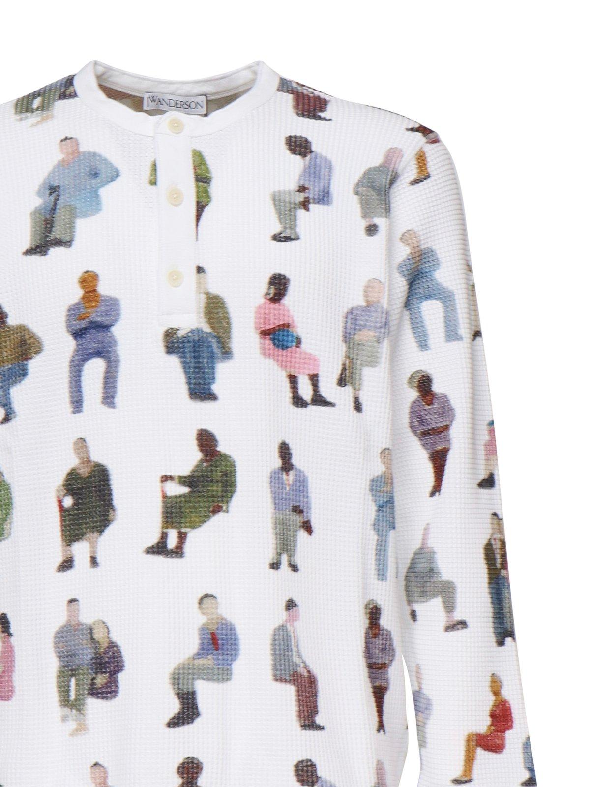 Jw Anderson People Print Waffle Knit Cotton Henley Top