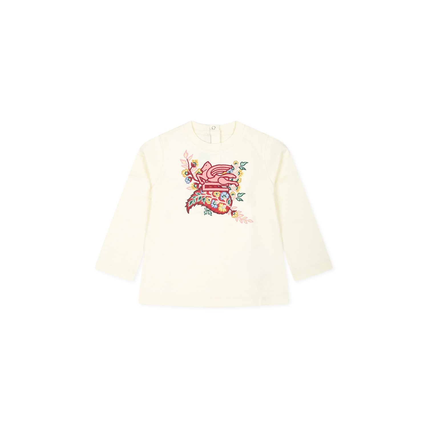 Etro Ivory T-shirt For Baby Girl With Floral Paisley Print In Ivory
