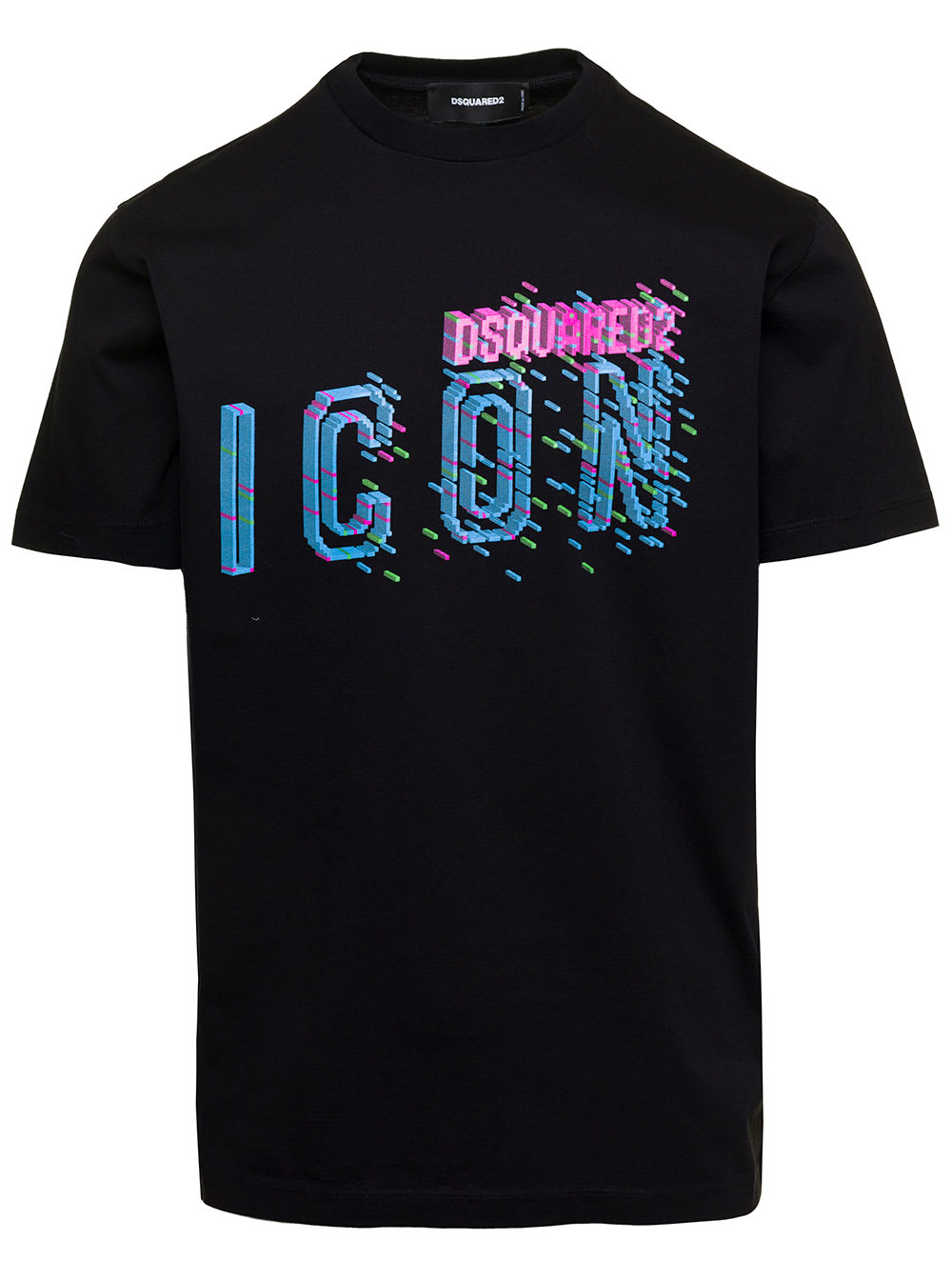 DSQUARED2 BLACK T-SHIRT WITH D-SQUARED2 ICON PRINT IN COTTON MAN