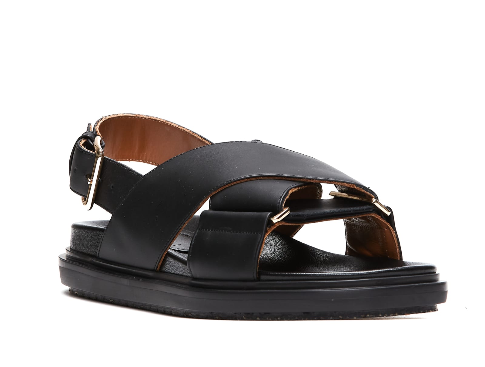 Shop Marni Leather Fussbet In Black