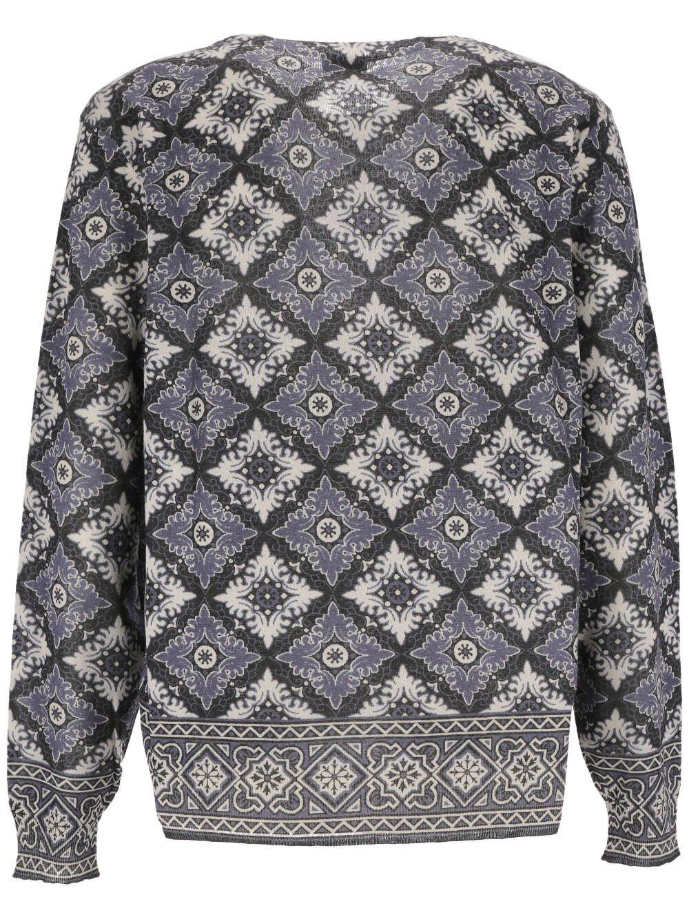 Shop Etro Pattern Knit Crewneck Jumper In Blu