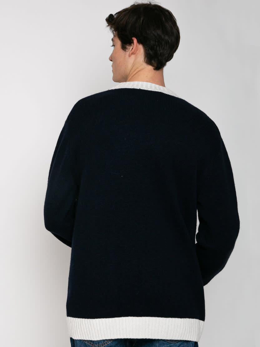 Mc2 Saint Barth Knitted Cardigan With Patch And St. Barth College Embroidery In Blue