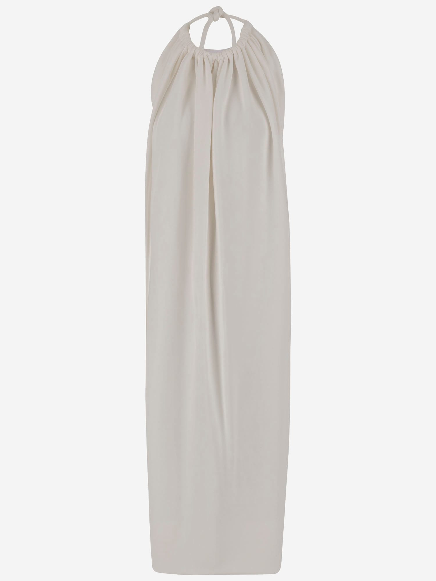 Sportmax Sleeveless Long Viscose Dress With Gathered Neckline And Open Back In White