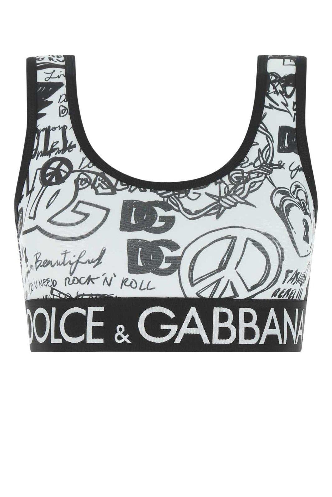 Dolce & Gabbana Graffiti Printed Sleeveless Cropped Top