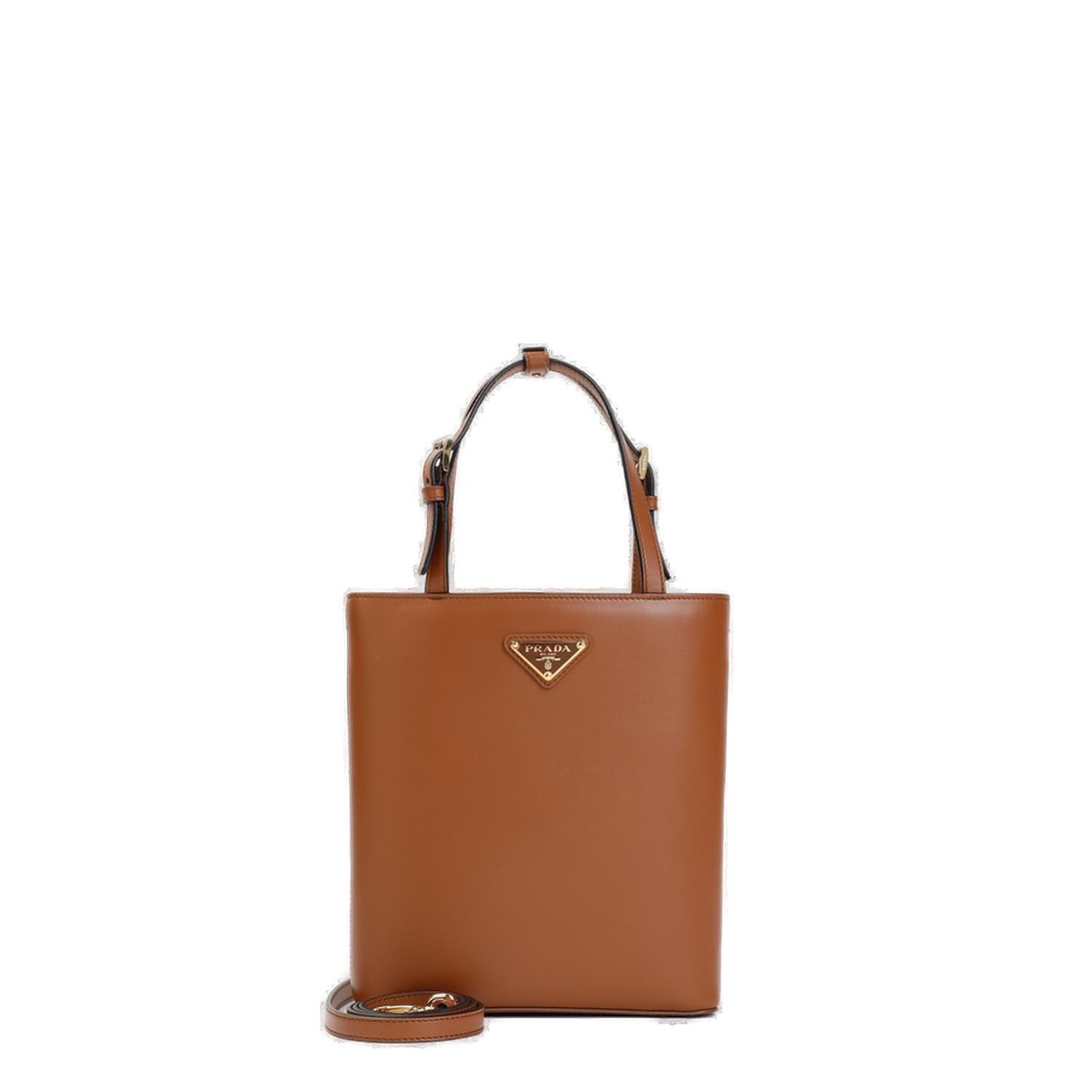 Shop Prada Logo Plaque Top Handle Shoulder Bag In Xug Cognac N