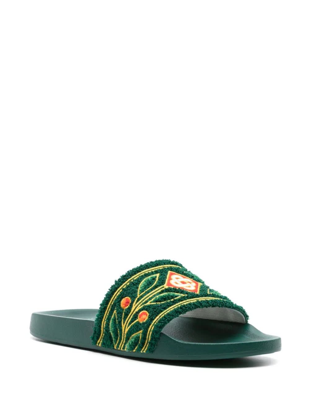 Shop Casablanca Green Slippers With Embroidered Terry Detail