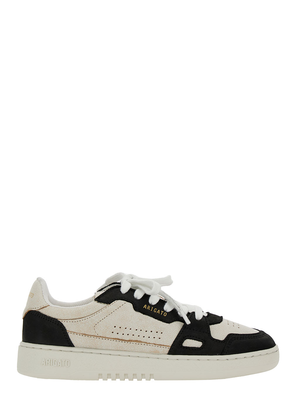 AXEL ARIGATO DICE LOW BLACK AND WHITE LOW TOP SNEAKERS WITH EMBOSSED LOGO AND VINTAGE EFFECT IN LEATHER WOMAN