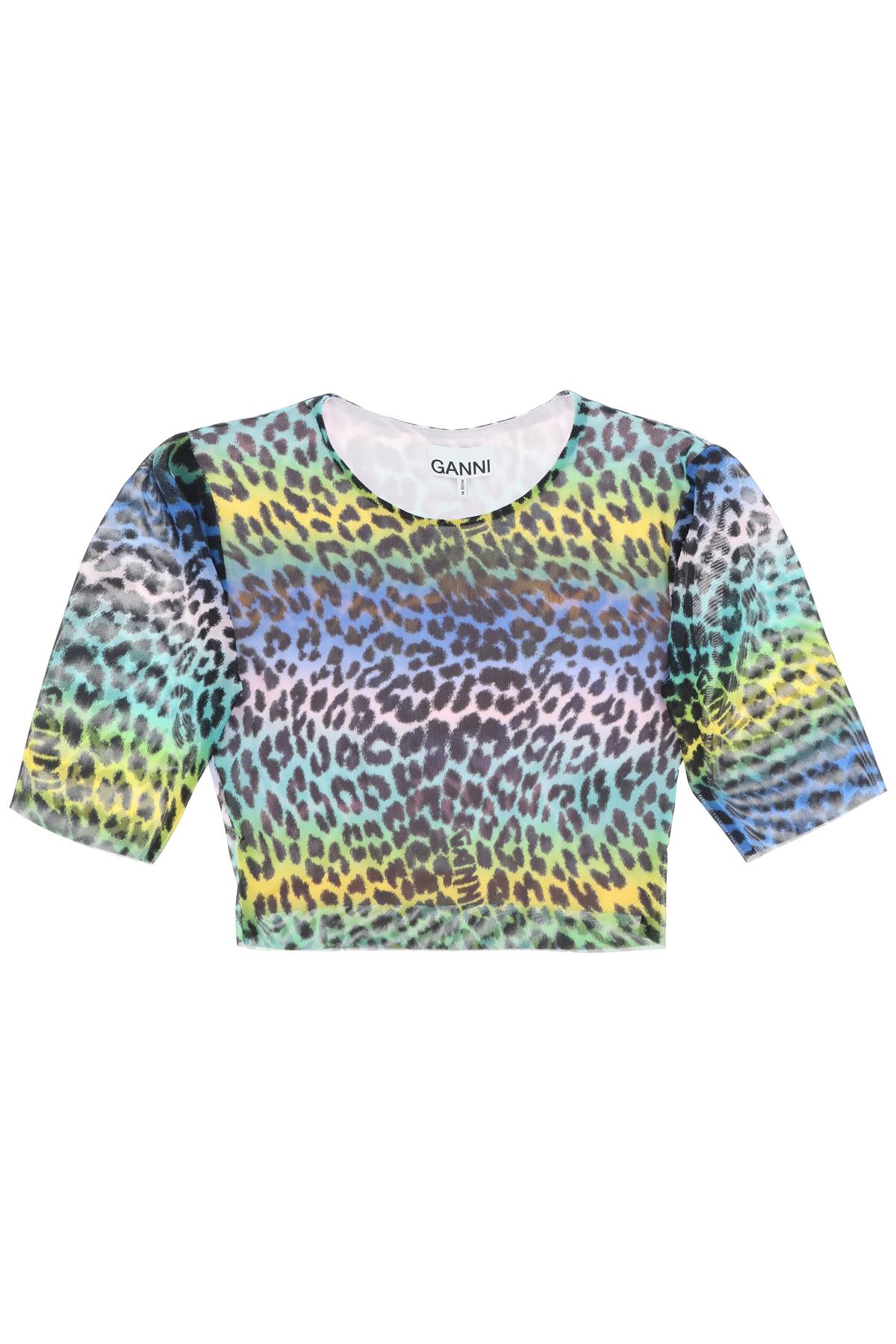 Shop Ganni Multicolor Leopard Print Crop Top In Multicolour