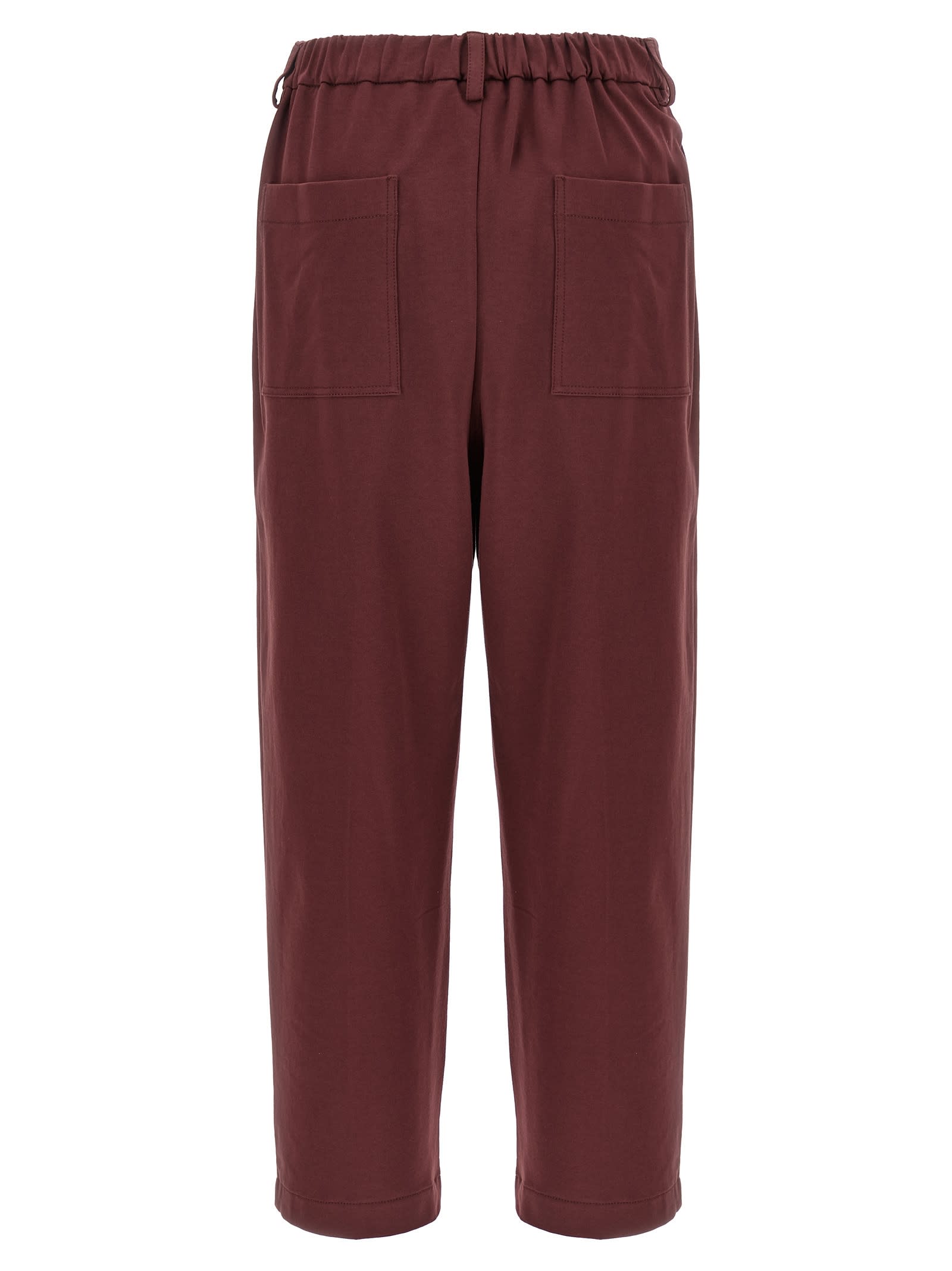 Brunello Cucinelli Cropped Trousers With Elastic Waistband And Pockets In Burgundy
