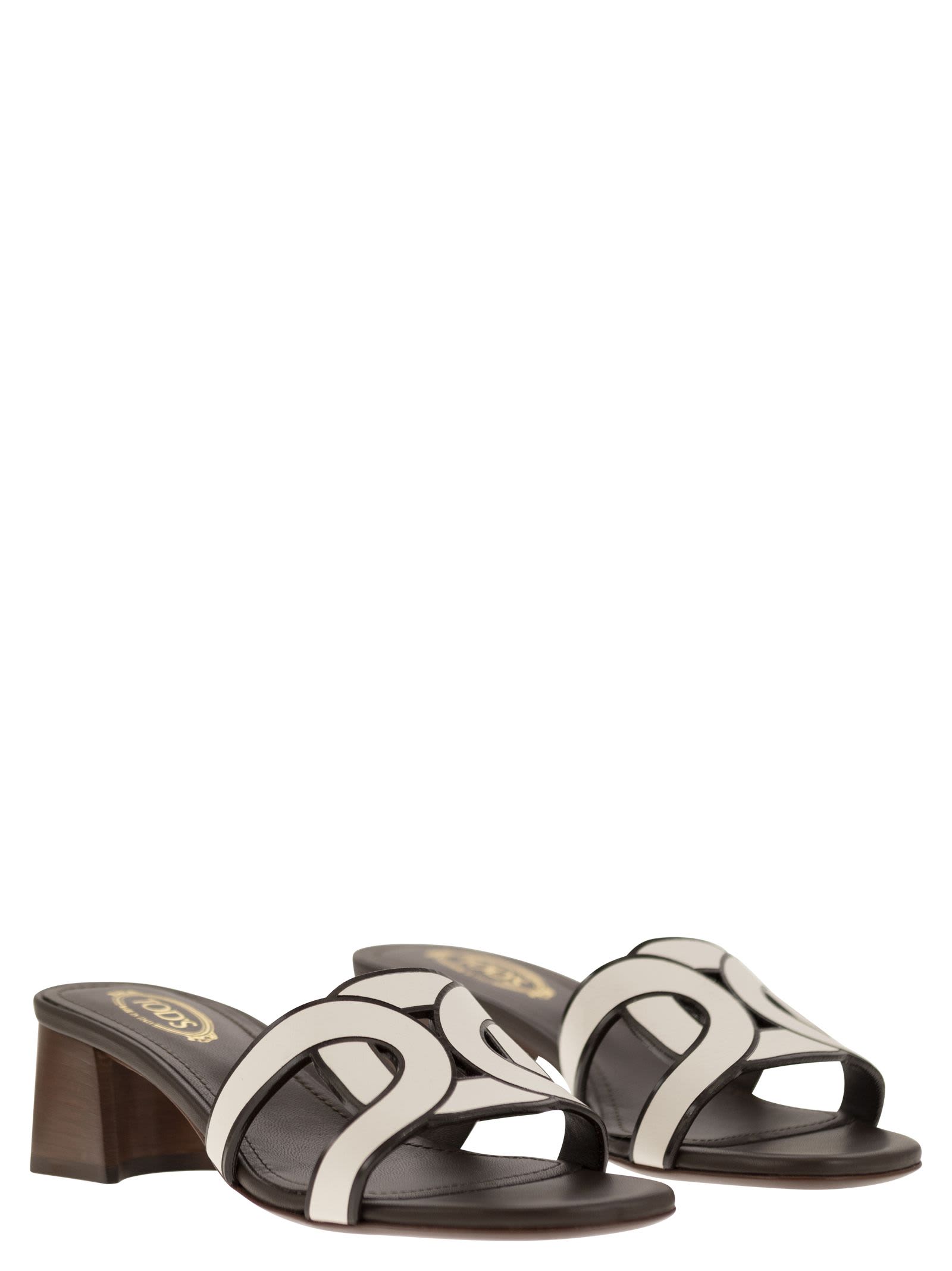 Shop Tod's Leather Heeled Sandal In White