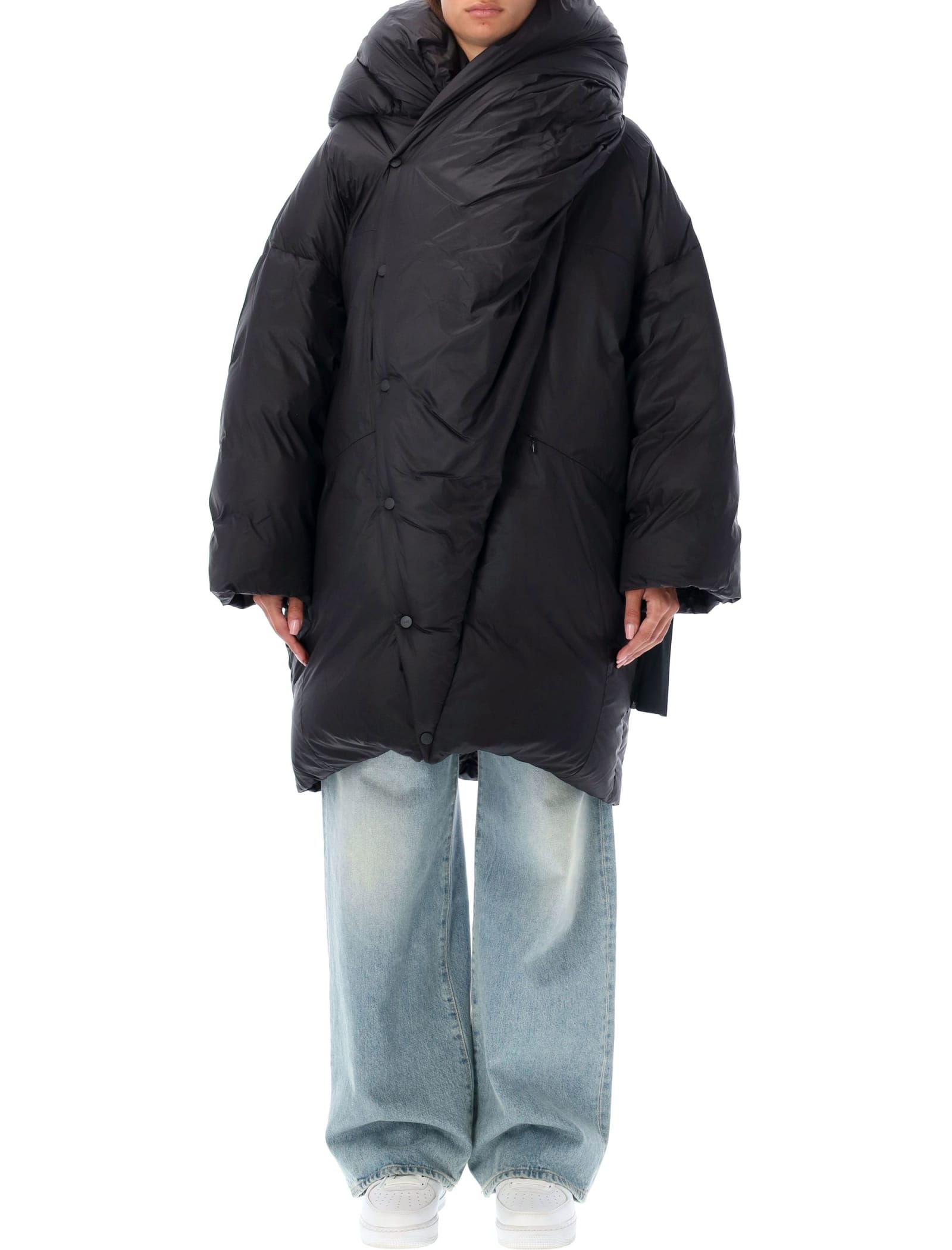 Add Oversize Hooded Coat With Down Ping In Black