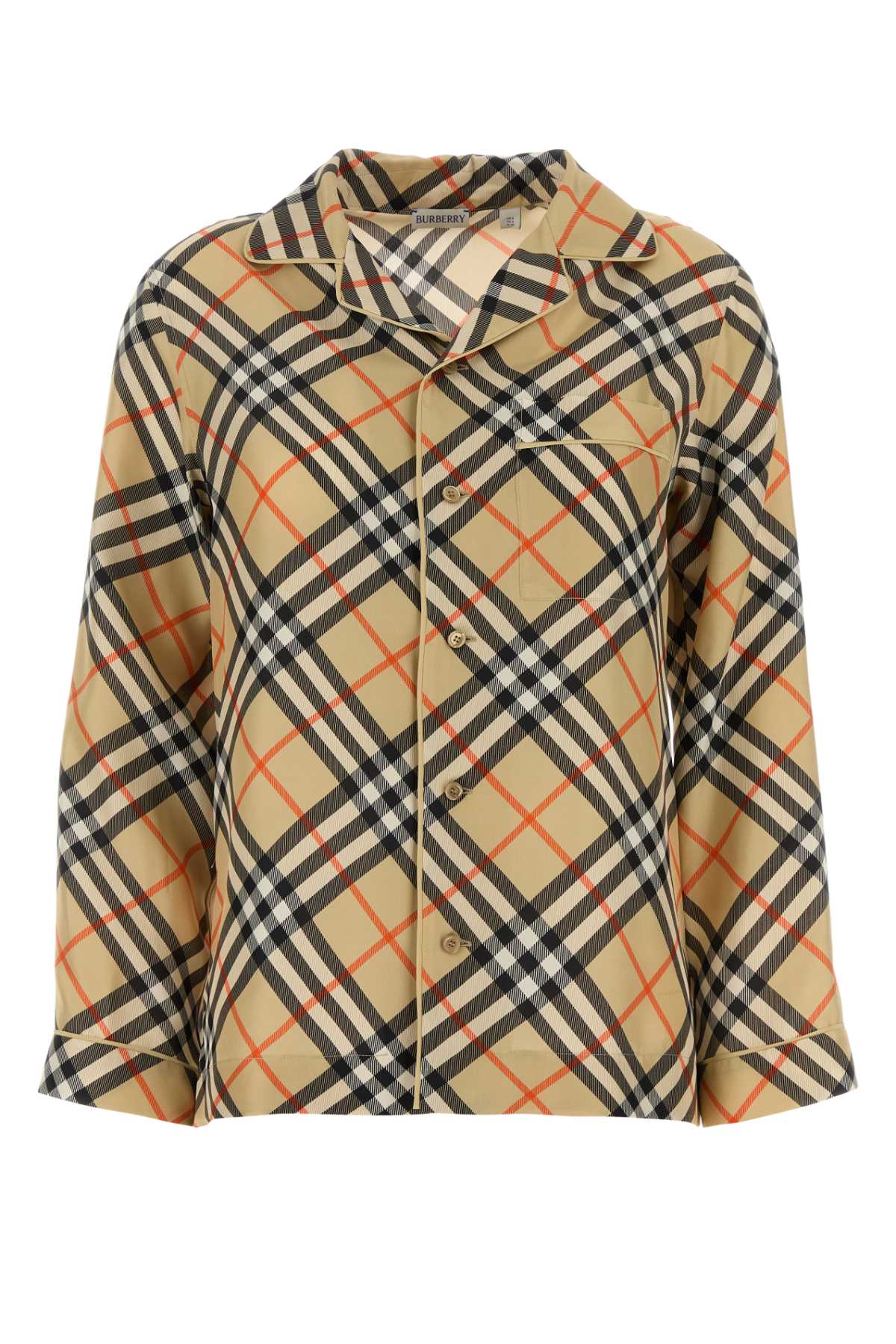 Shop Burberry Embroidered Silk Shirt In Sandipcheck